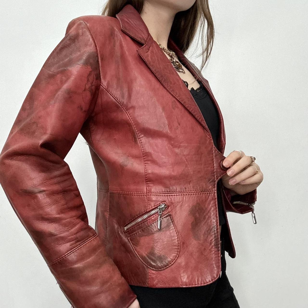 Red distressed leather jacket