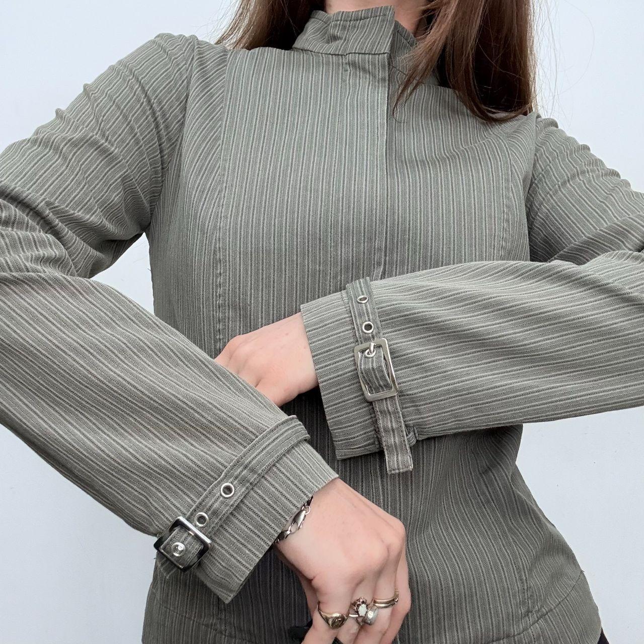 Fitted pinstripe belted jacket