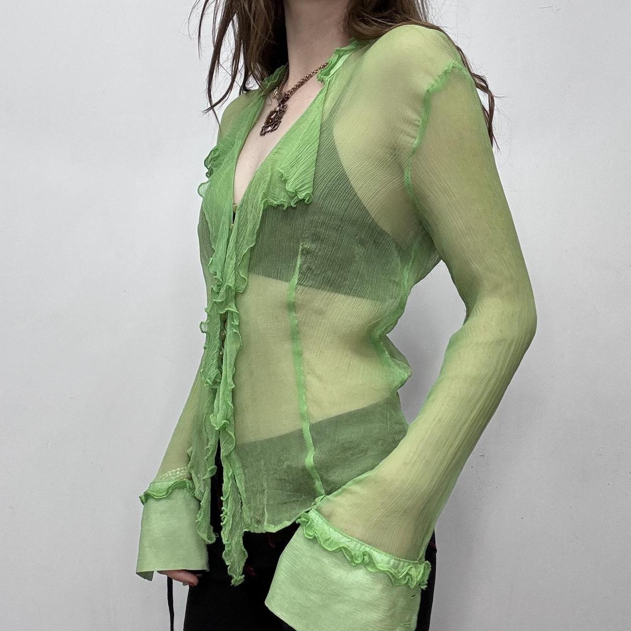 Sheer green flutter silk shirt