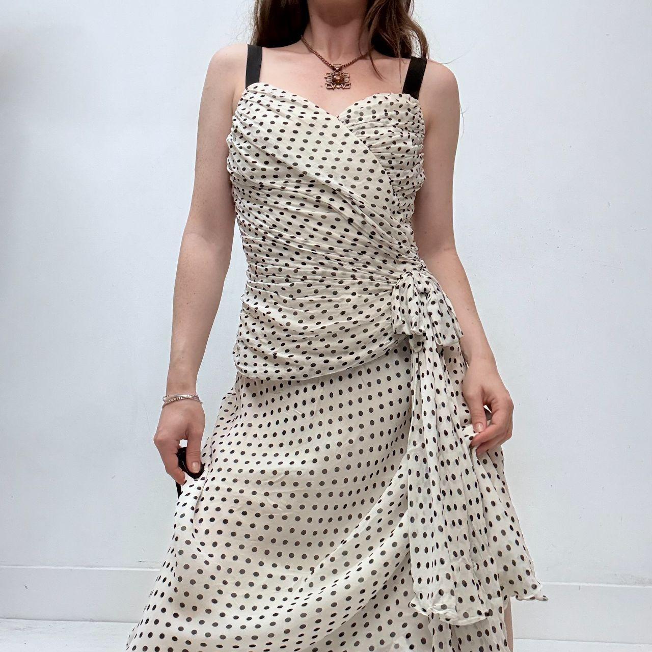 White wrap gathered polkadot dress