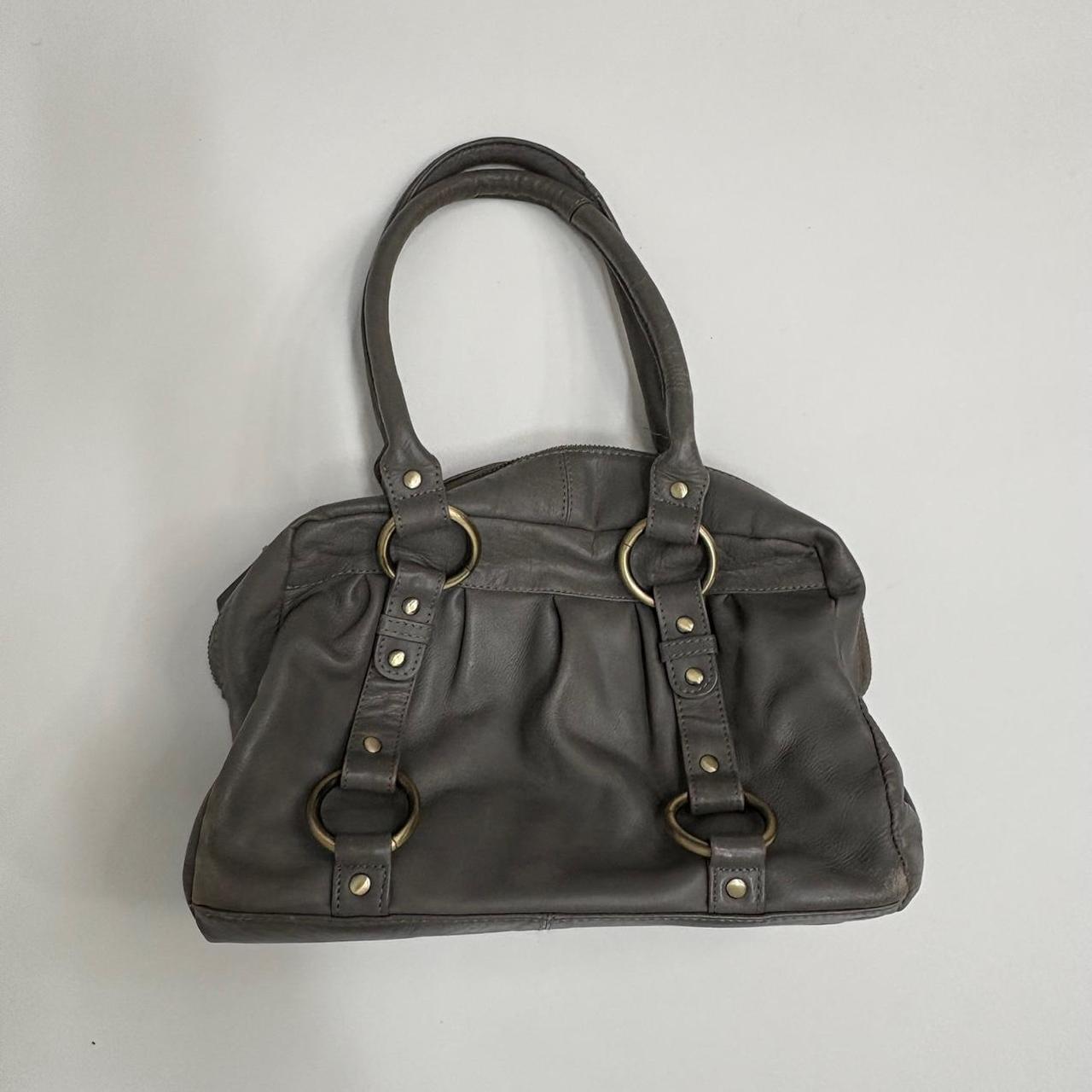 Grey leather slouchy shoulder bag