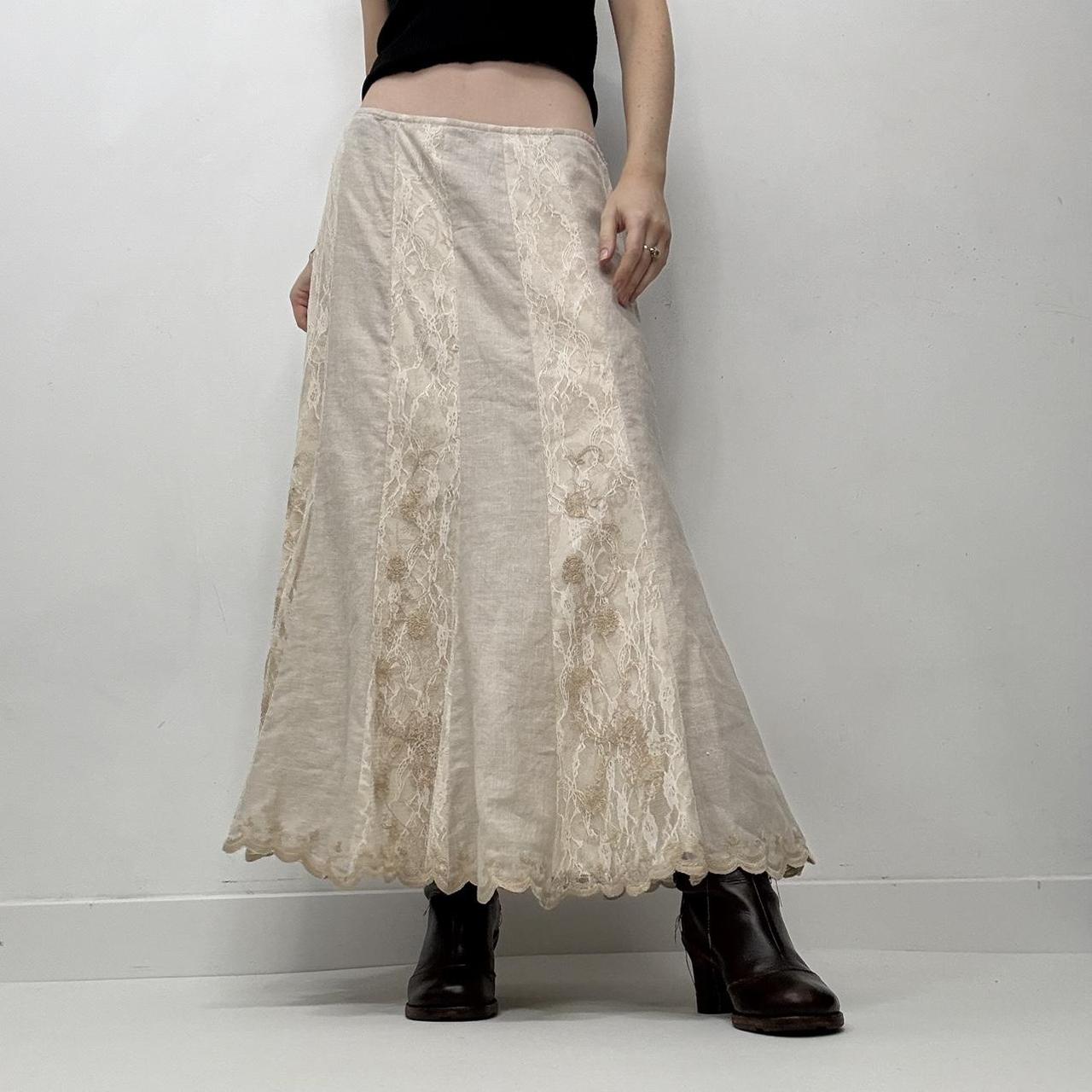 Cream lace linen panelled floaty skirt