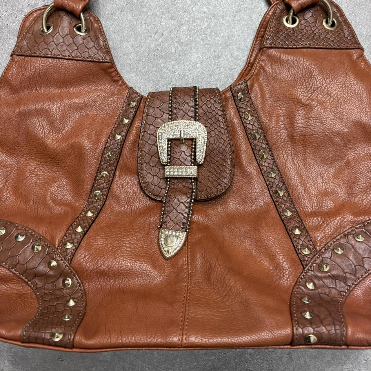 Tan studded western shoulder bag