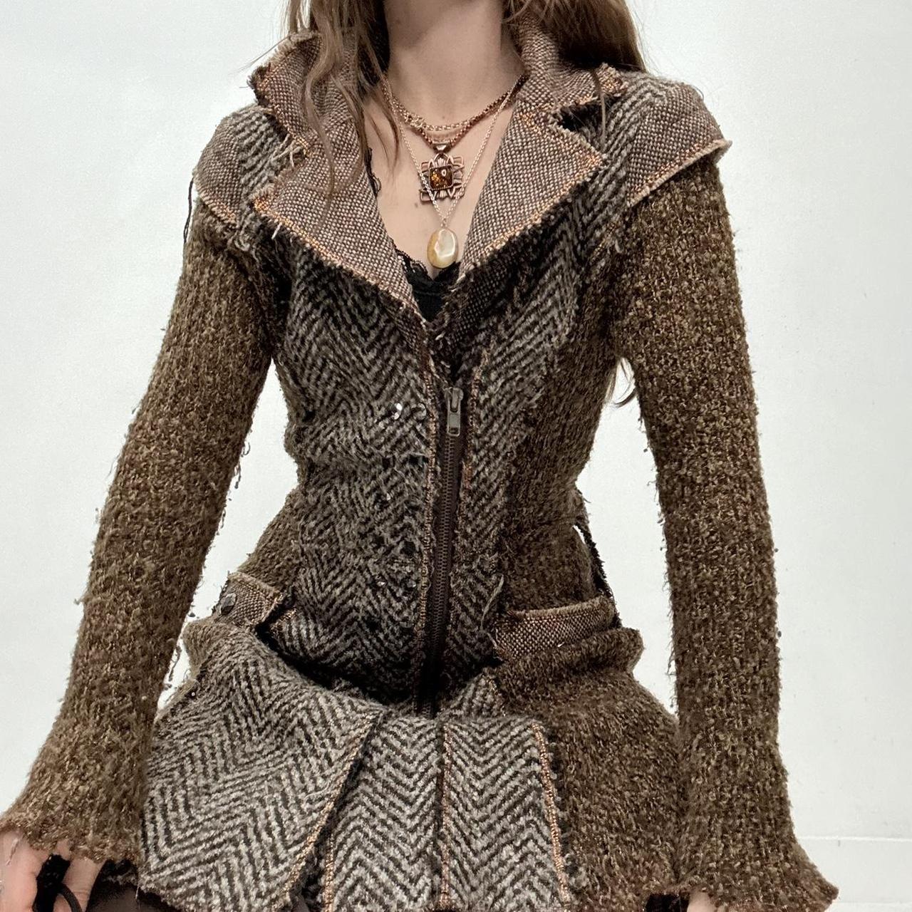 Brown knitted grunge tweed trench