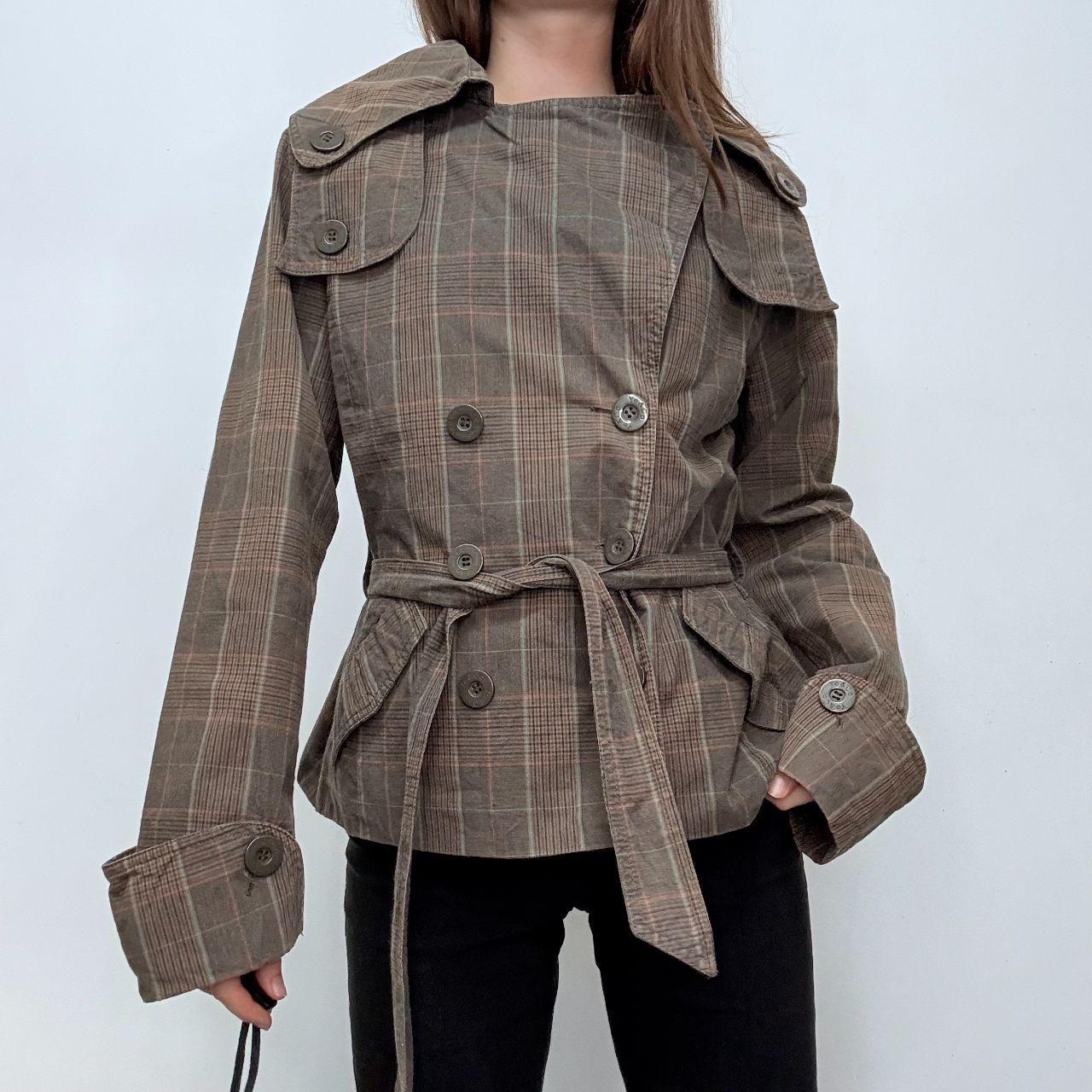 Brown tartan trench coat