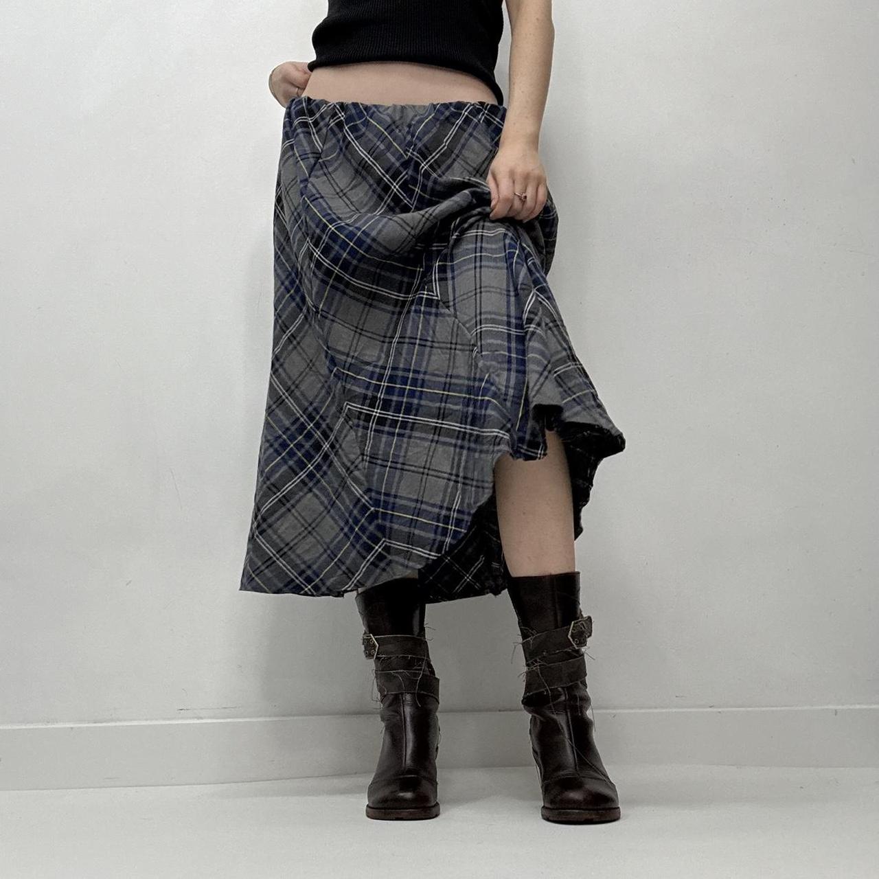 Tartan checked blue midi skirt
