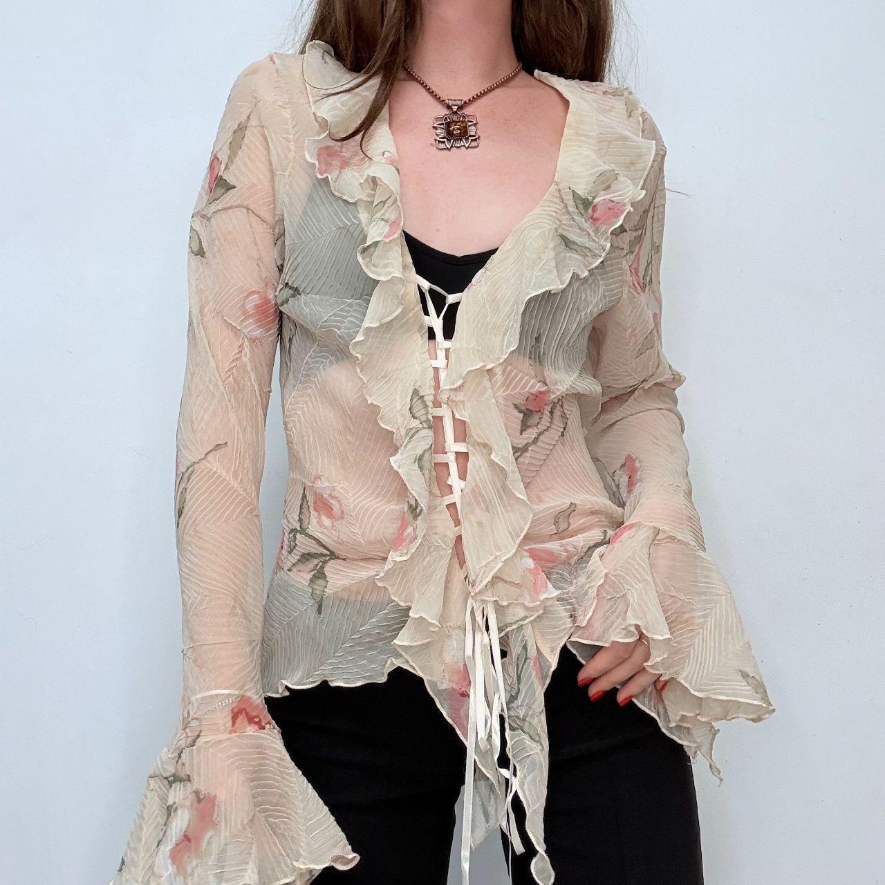 Sheer crinkle flutter boho shirt
