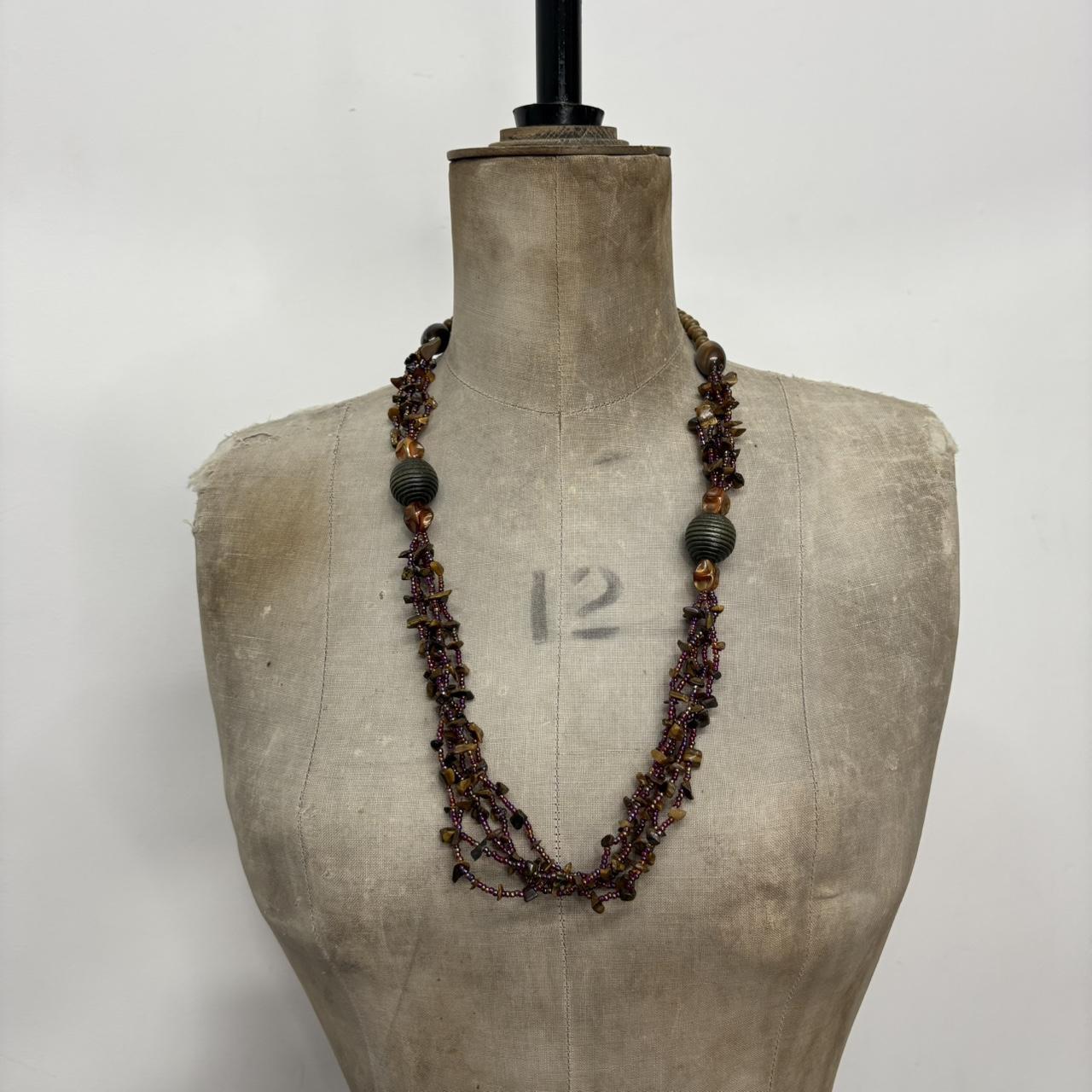 Long layered beaded gem necklace