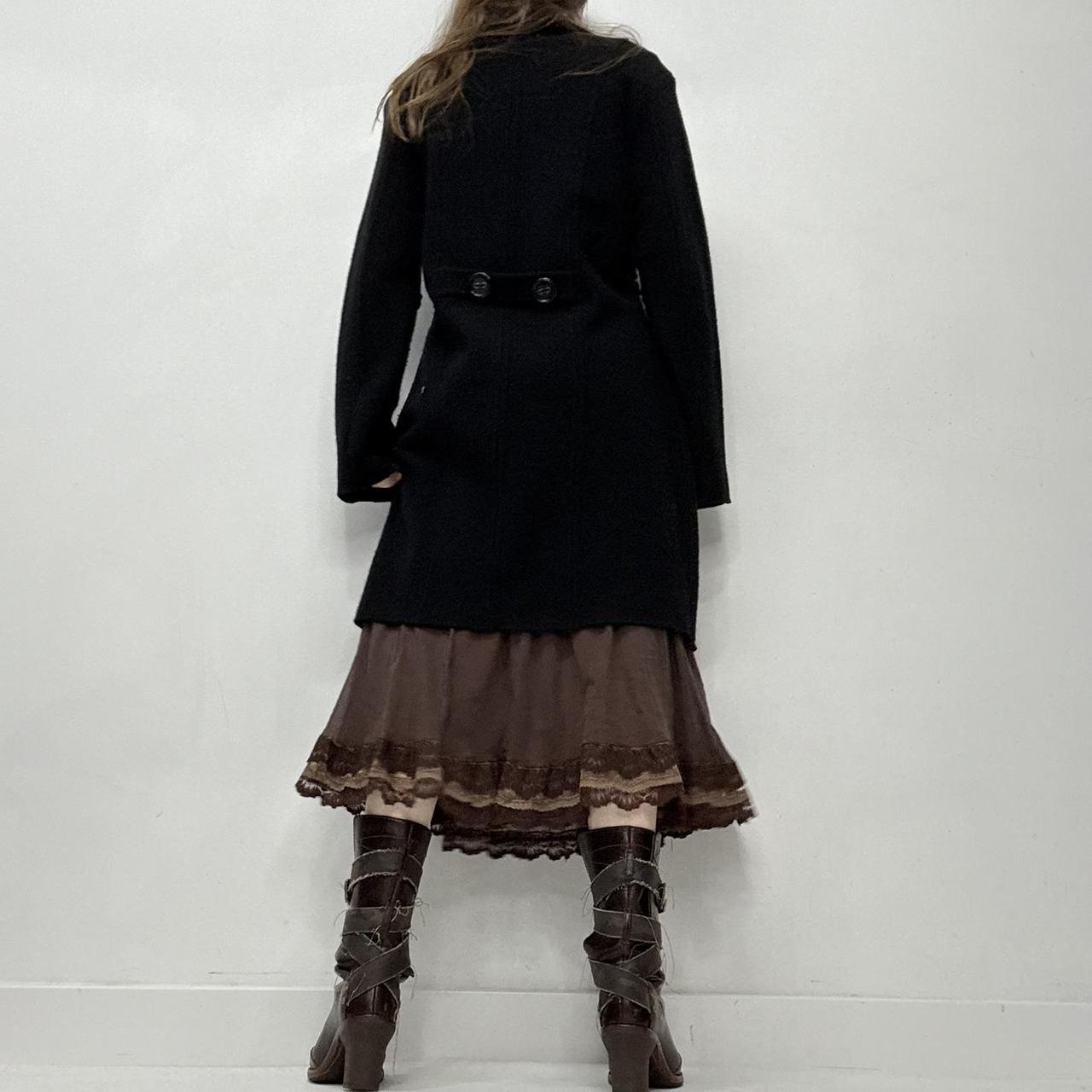Black felted wool flared asymmetric pea coat