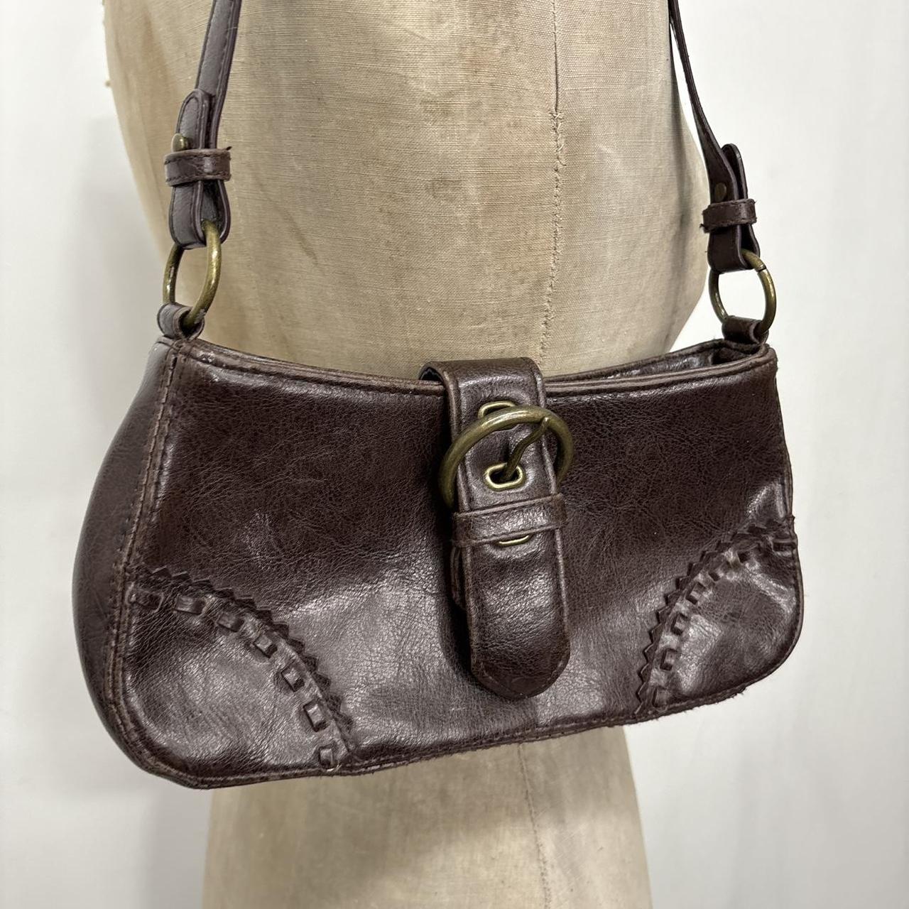 Brown studded buckle mini shoulder bag