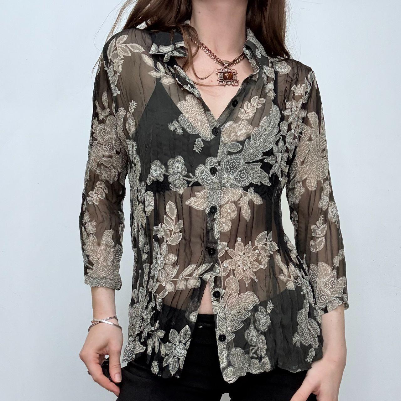 Sheer crinkle floral paisley shirt