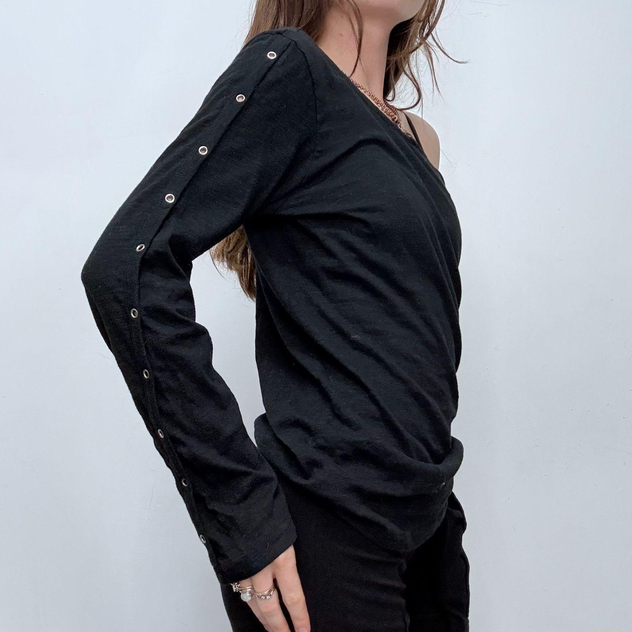 Black off the shoulder eyelet slouchy top