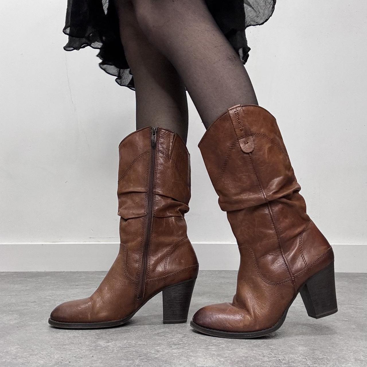 Tan leather slouchy campus boots