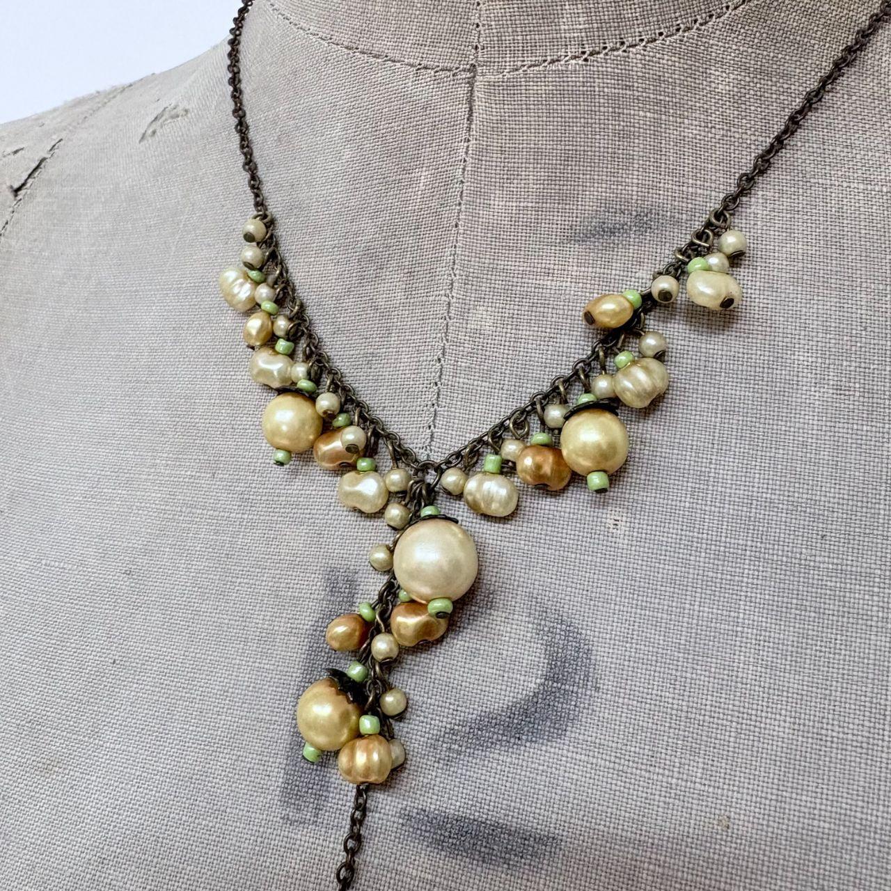 Pearl hanging draped boho chain necklace