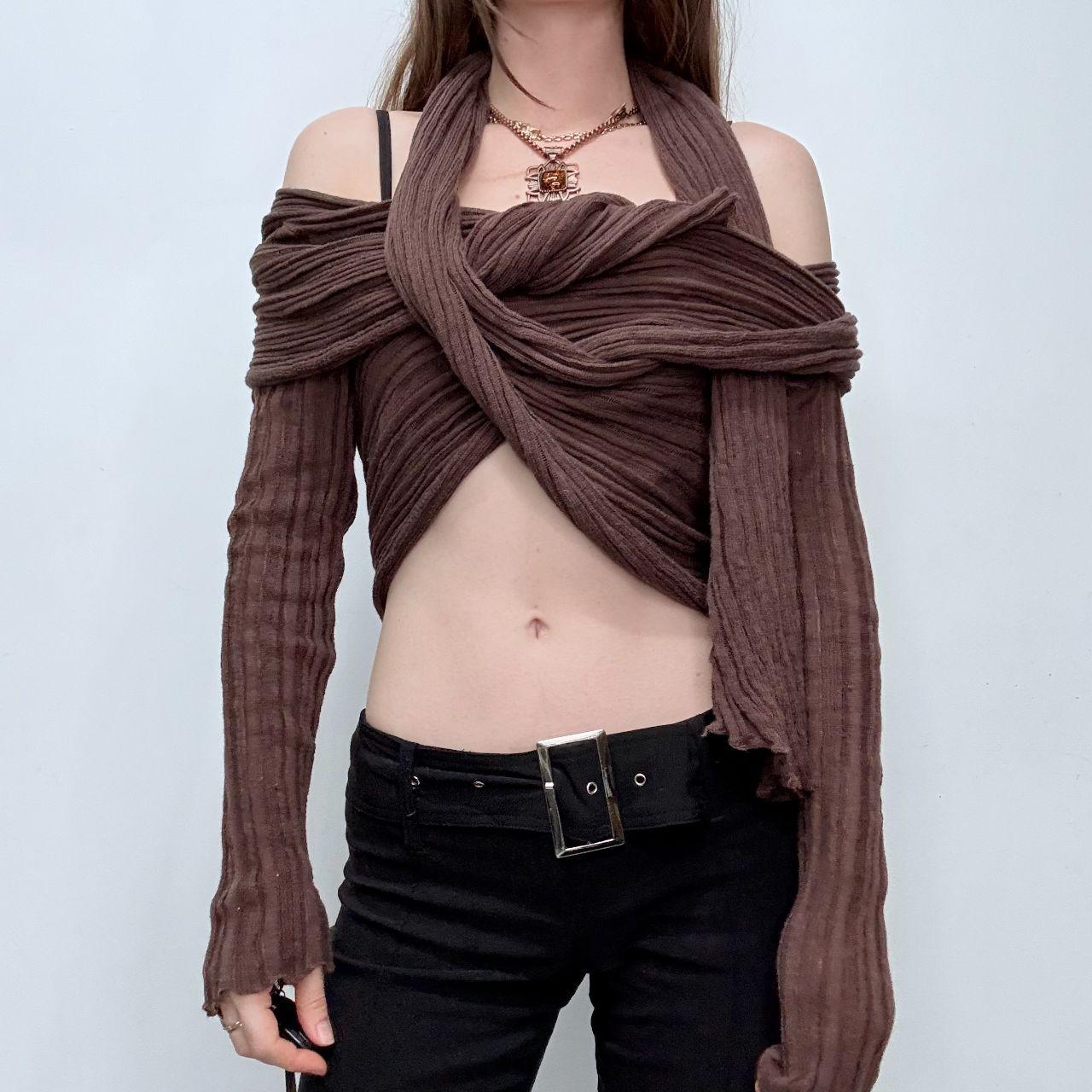 Slouchy brown ribbed knit cardigan