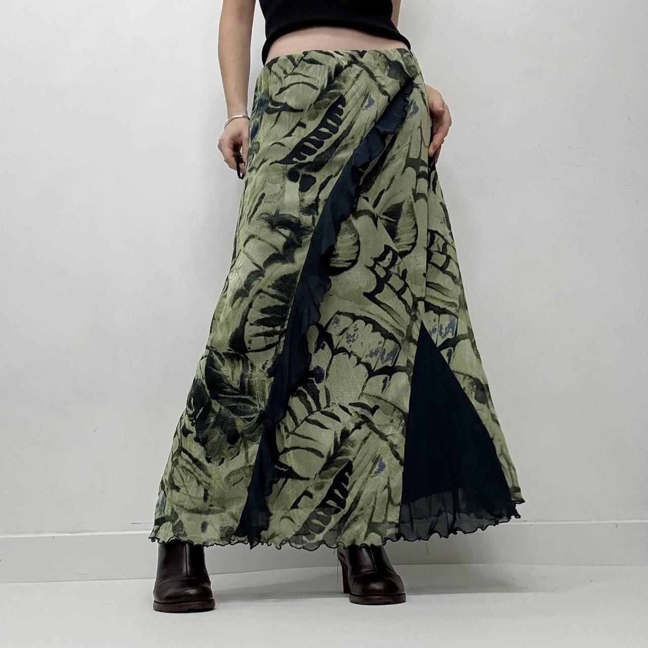Graphic printed green maxi skirt