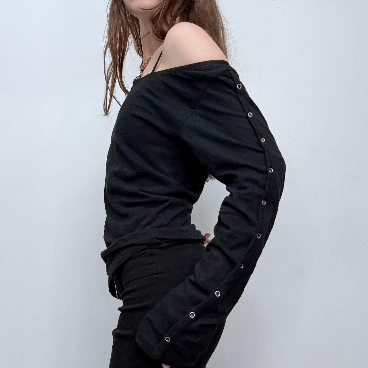 Black off the shoulder eyelet slouchy top