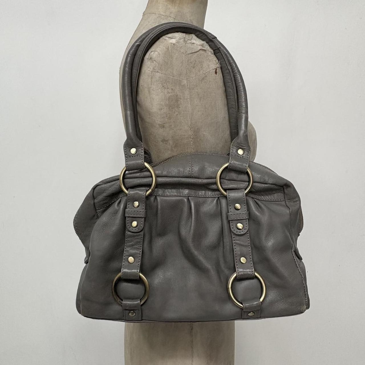 Grey leather slouchy shoulder bag