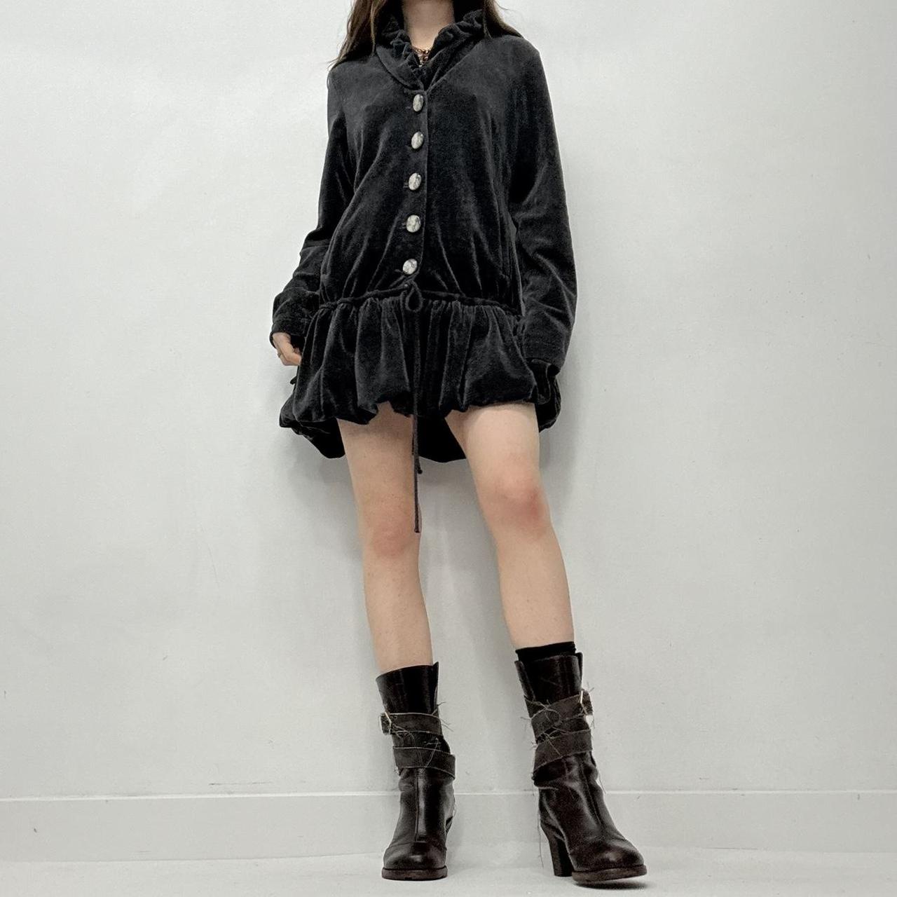 Velvet puff button up cinched dress