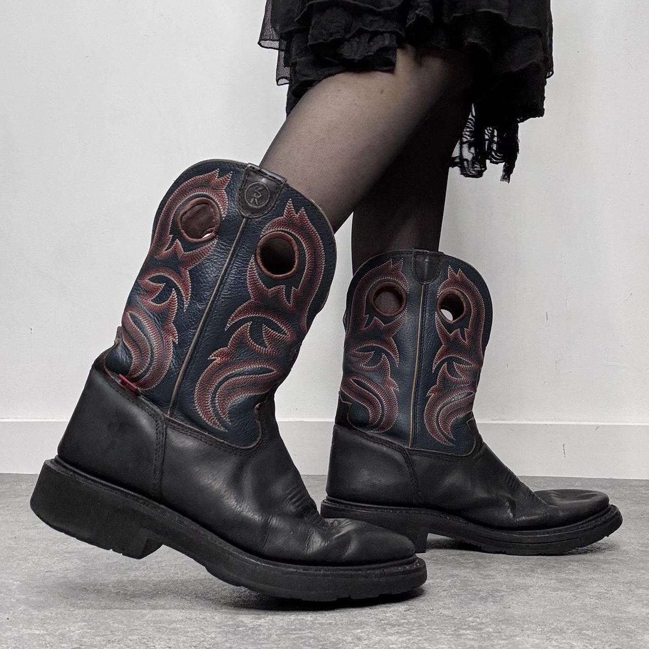 Chunky black leather cowboy boots