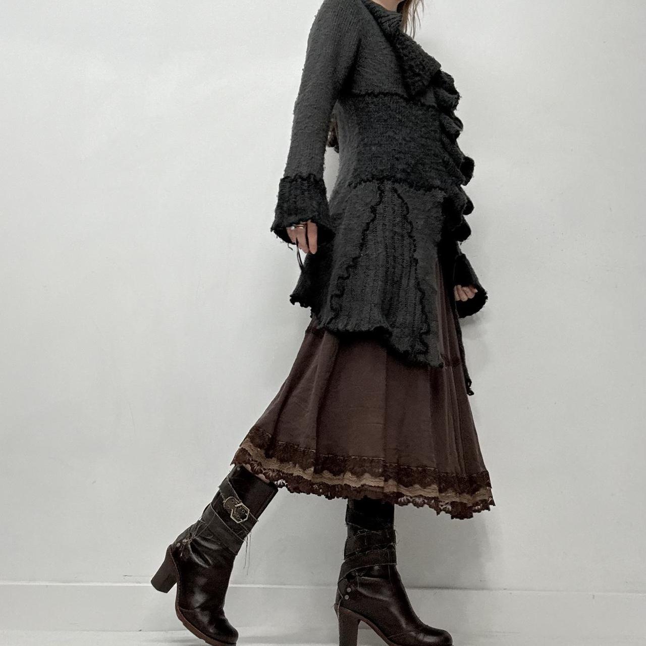 Grey ruffle long grunge cardigan