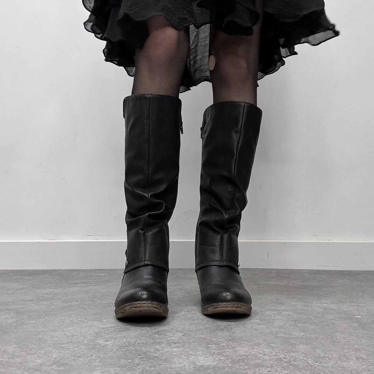 Chunky black leather biker boots