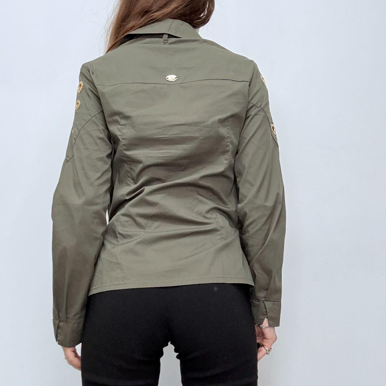 Khaki fitted eyelet cut out shirt