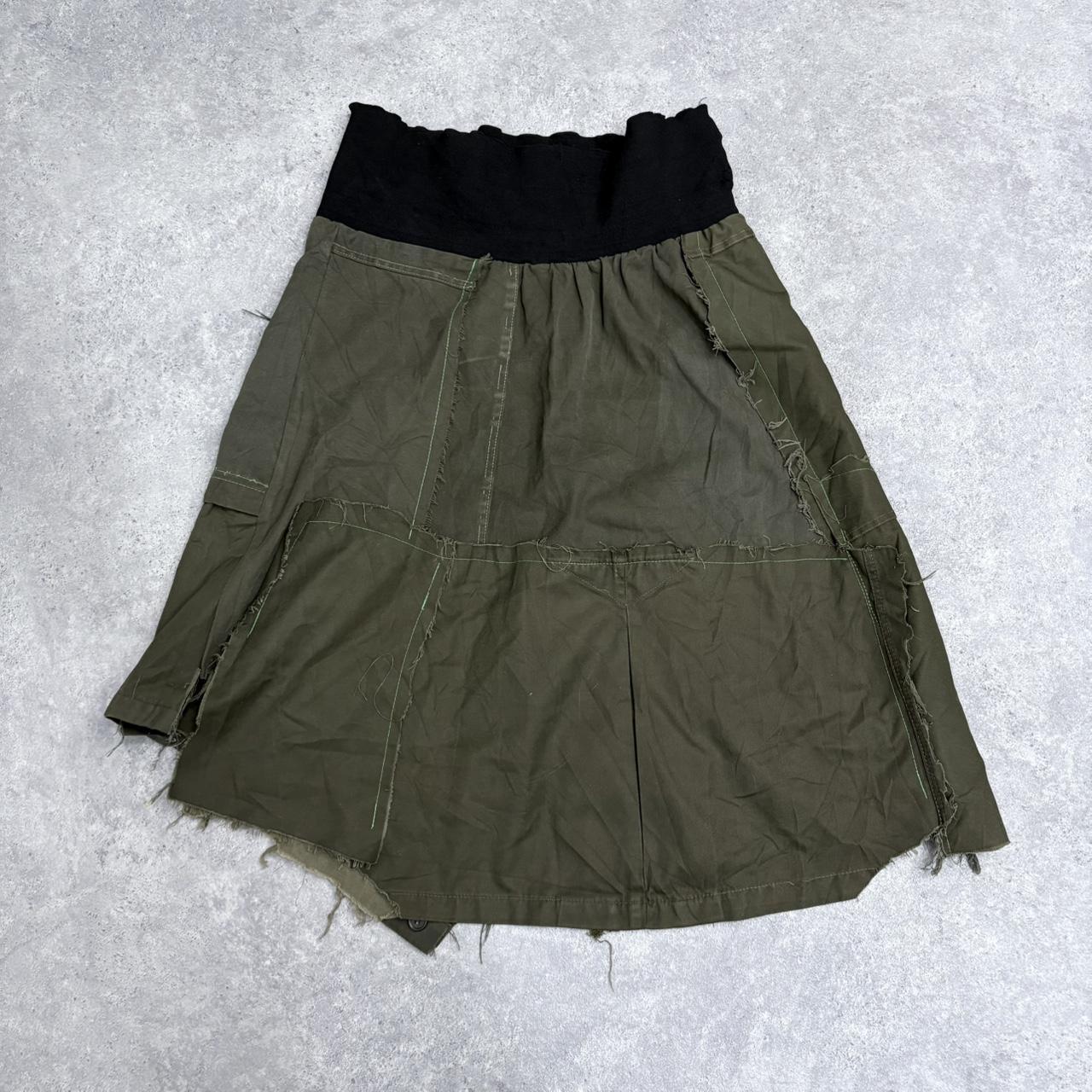 Khaki fold over waistband midi skirt