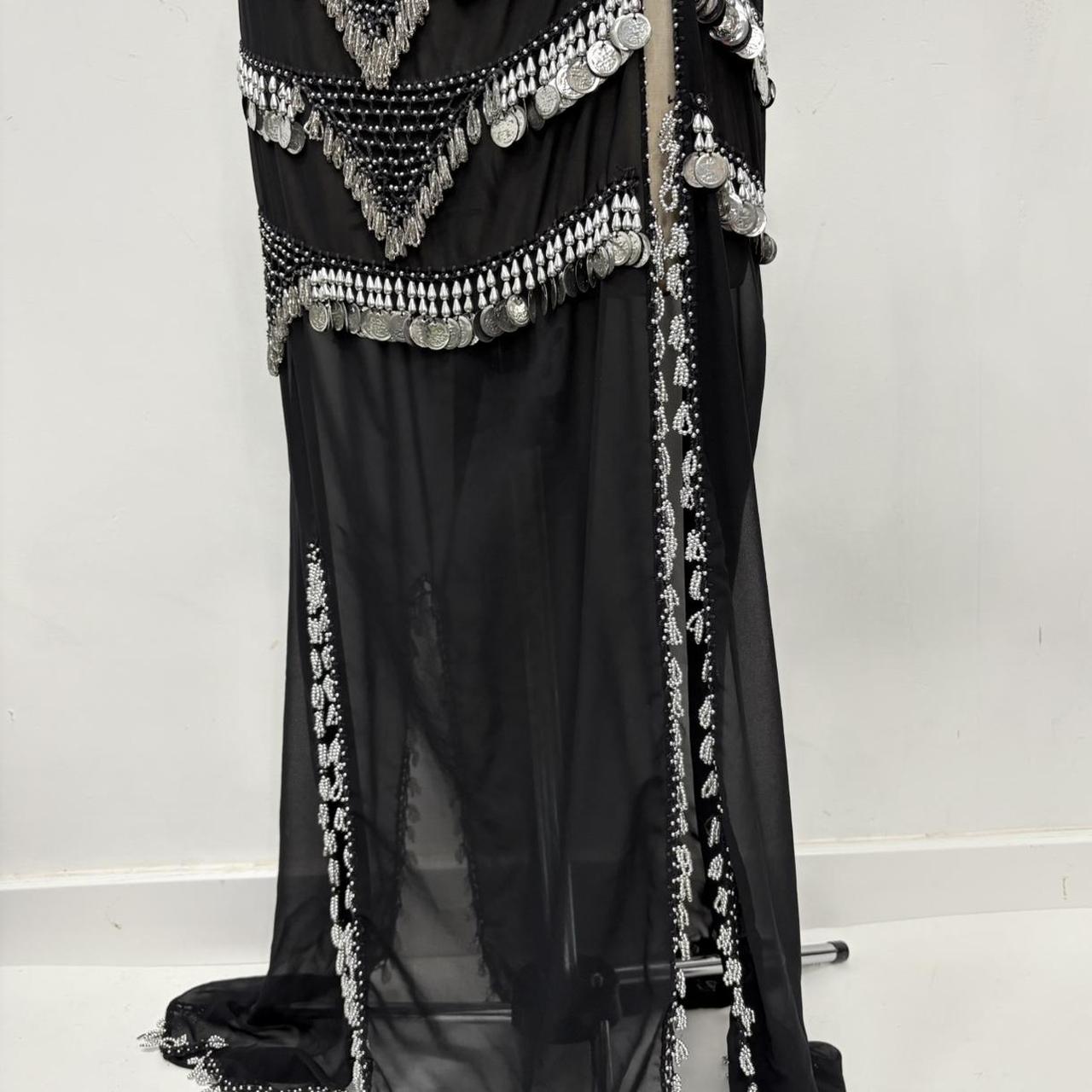 Sheer black silver coin festival maxi skirt