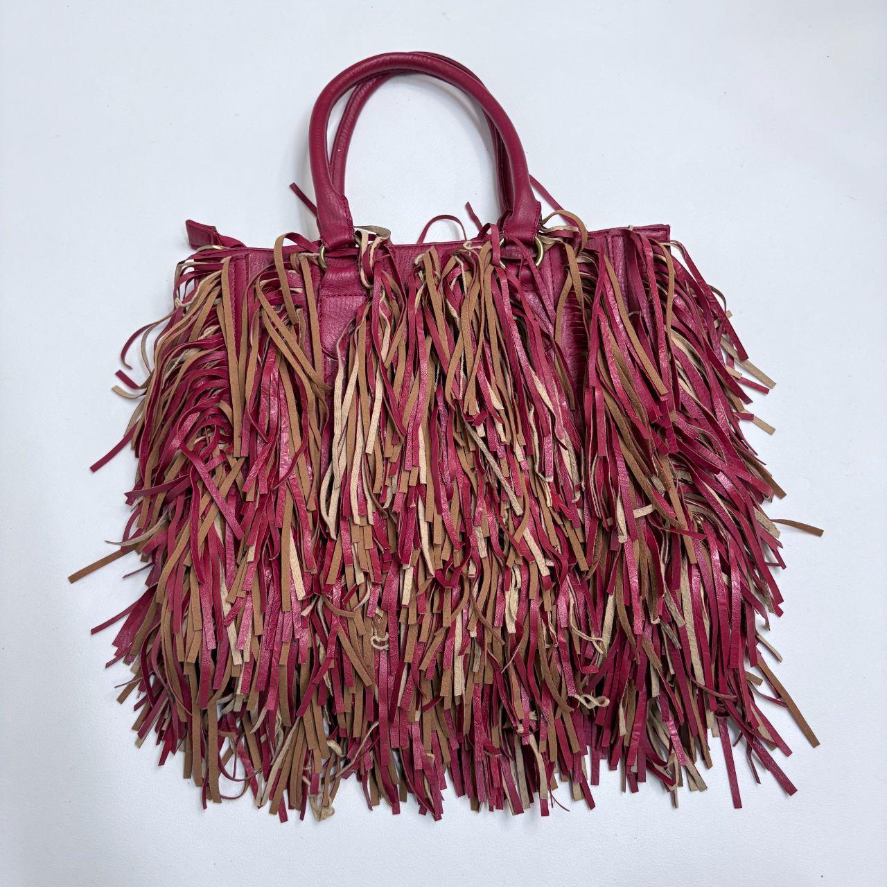 Red leather fringe bag