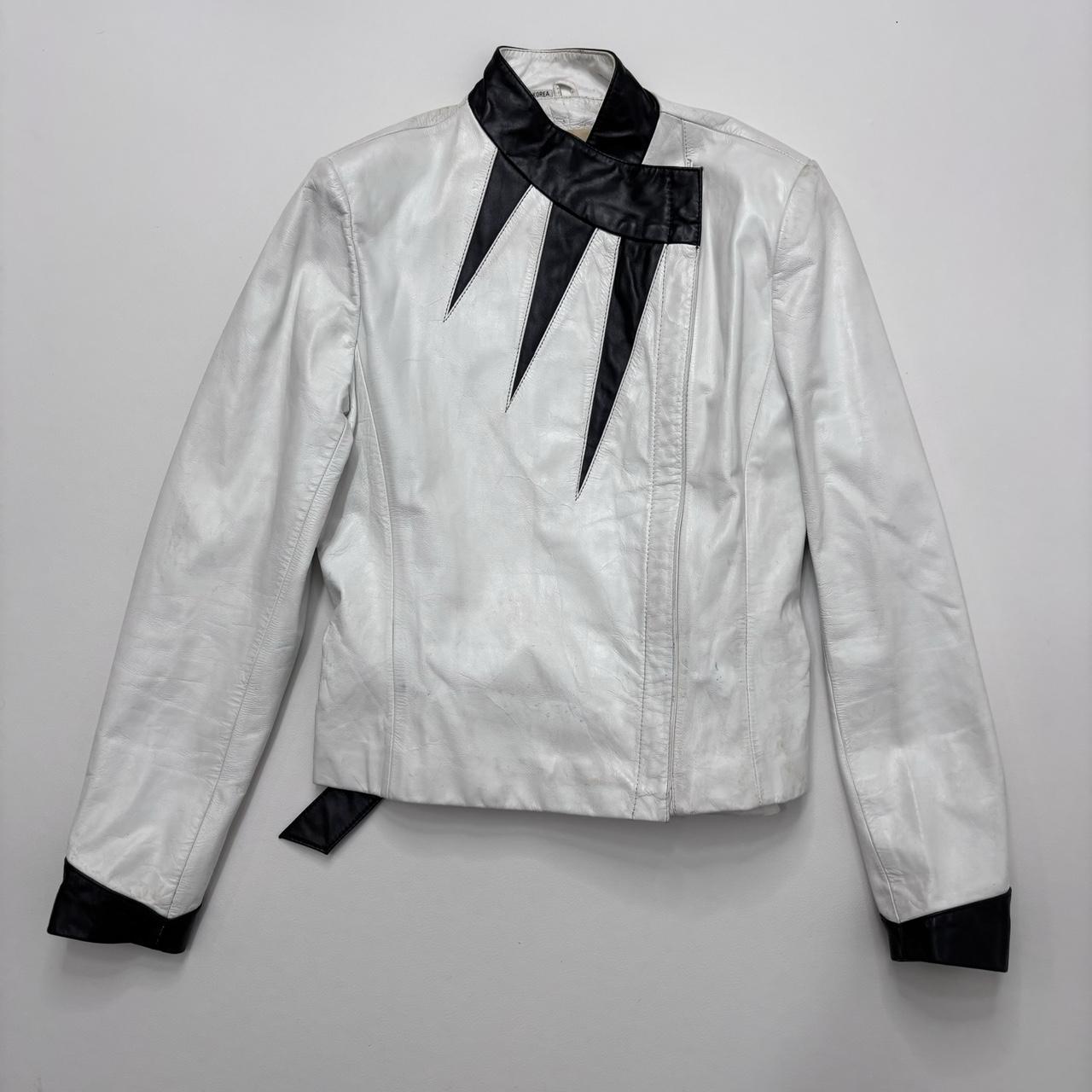 White leather vintage asymmetric jacket