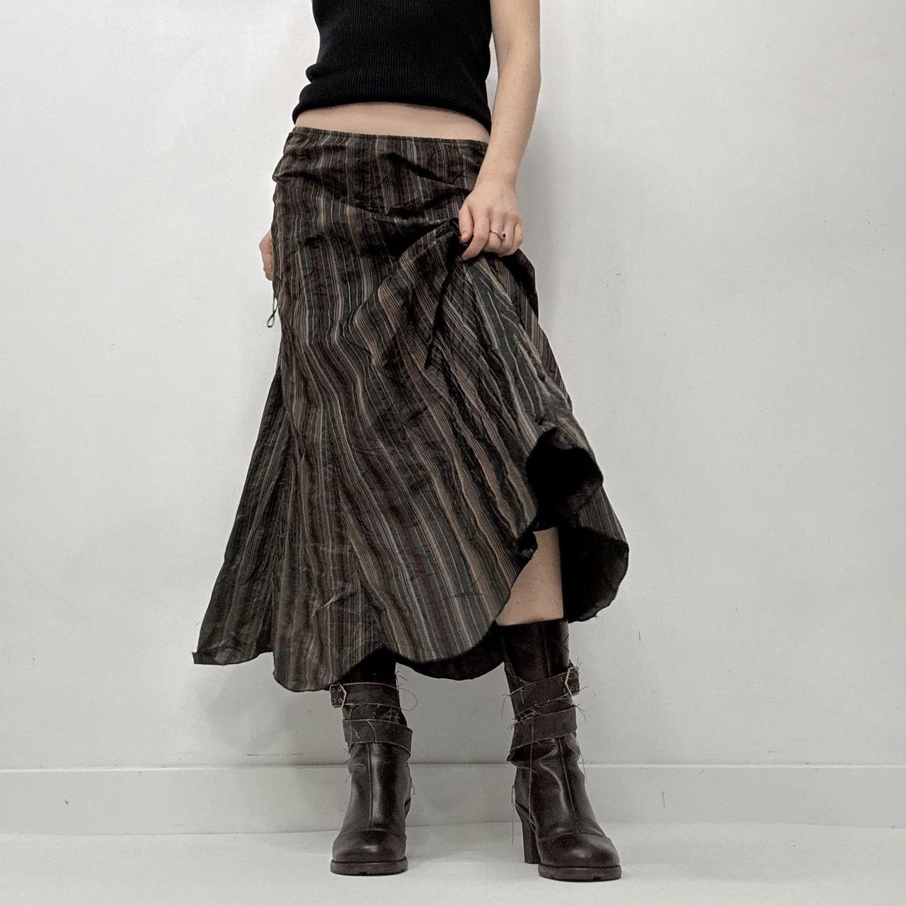 Brown pinstripe flared maxi skirt