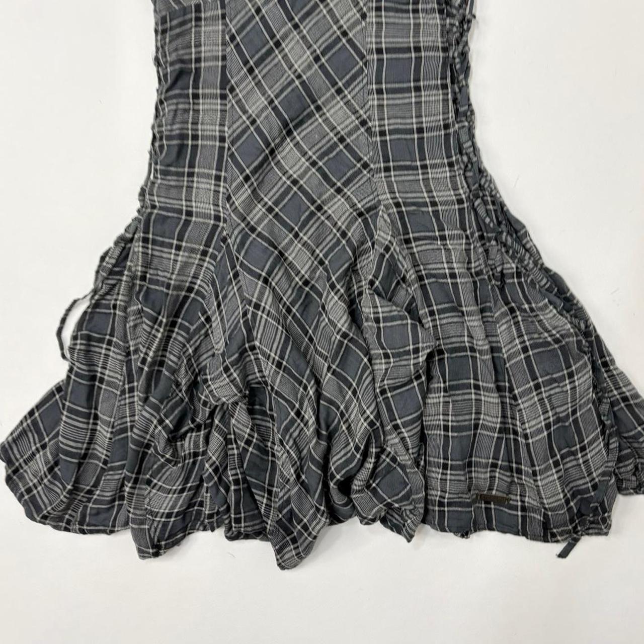 Checked tartan puff gathered mini dress