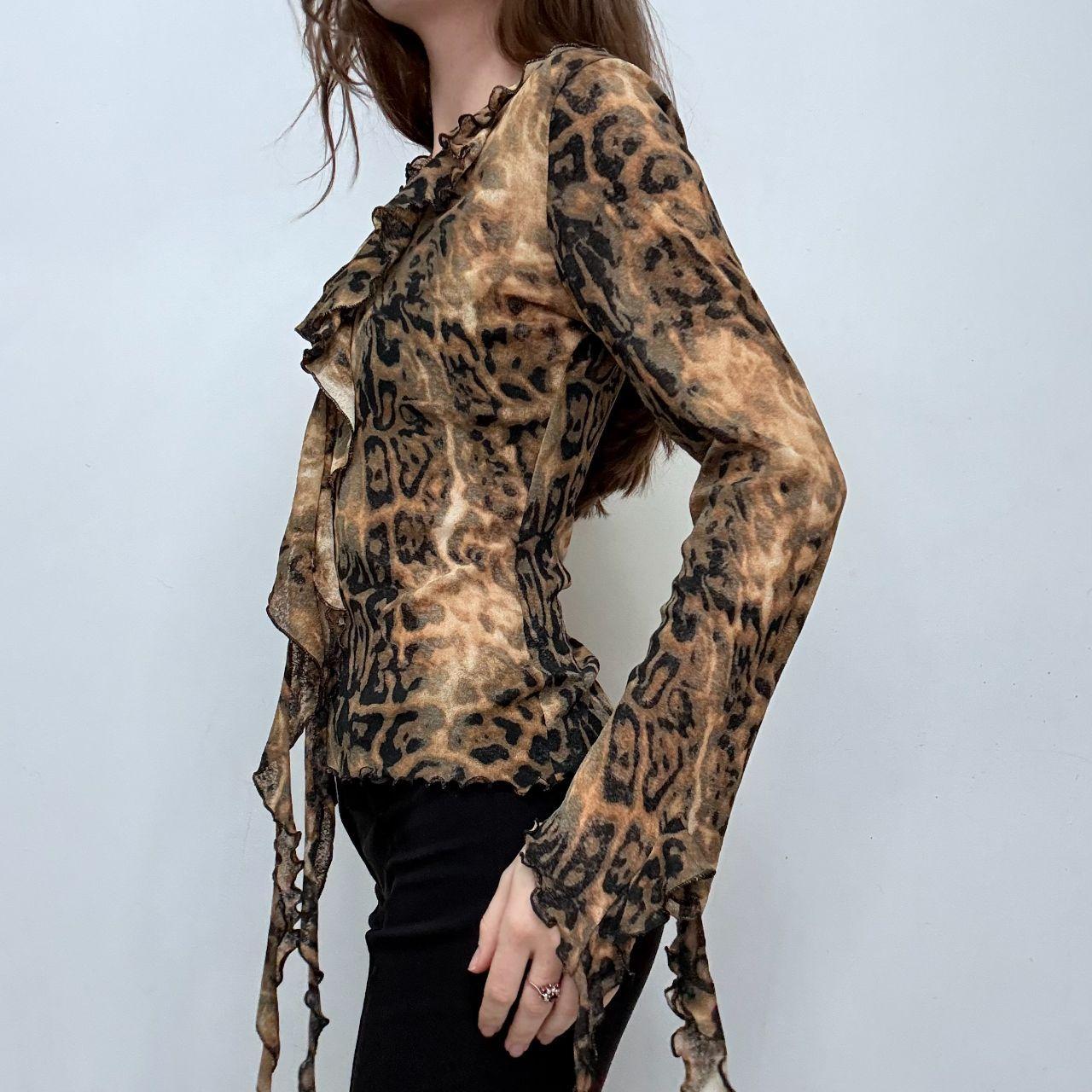 Flutter ruffle flared leopard blouse