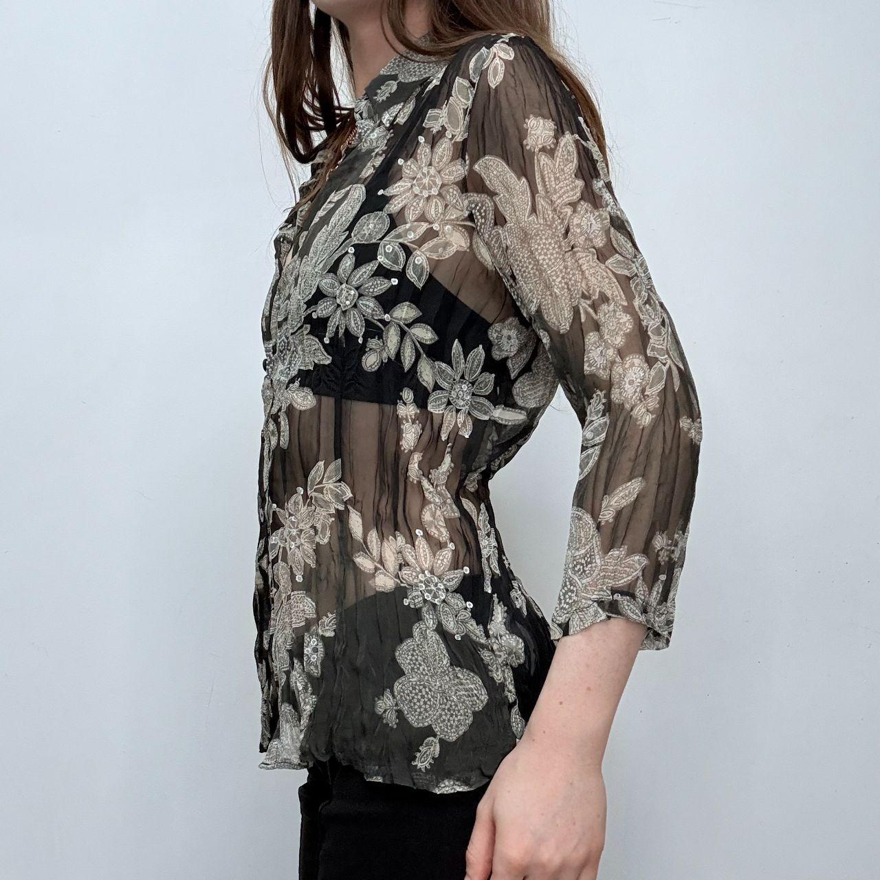 Sheer crinkle floral paisley shirt