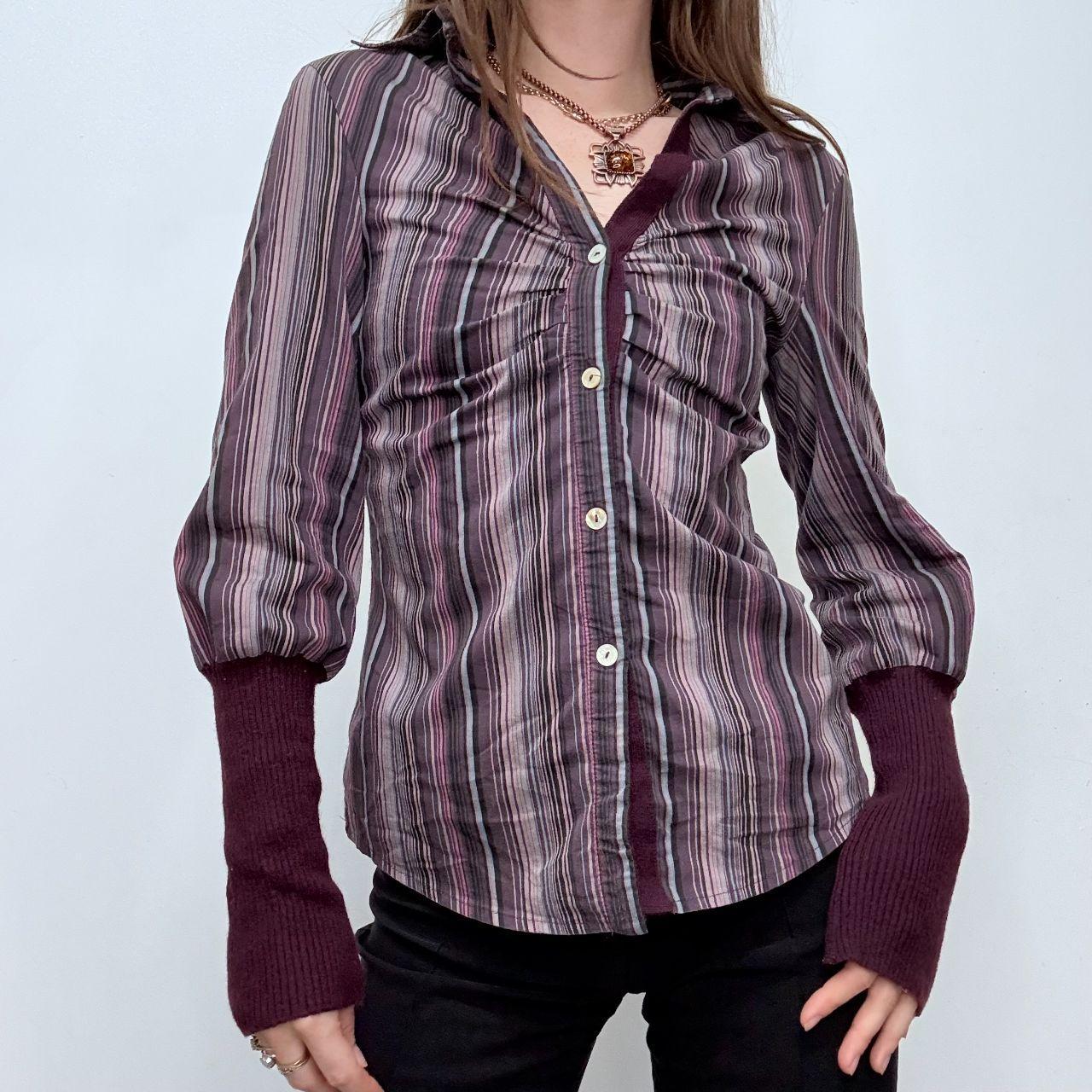Pinstriped gathered flared puff shirt