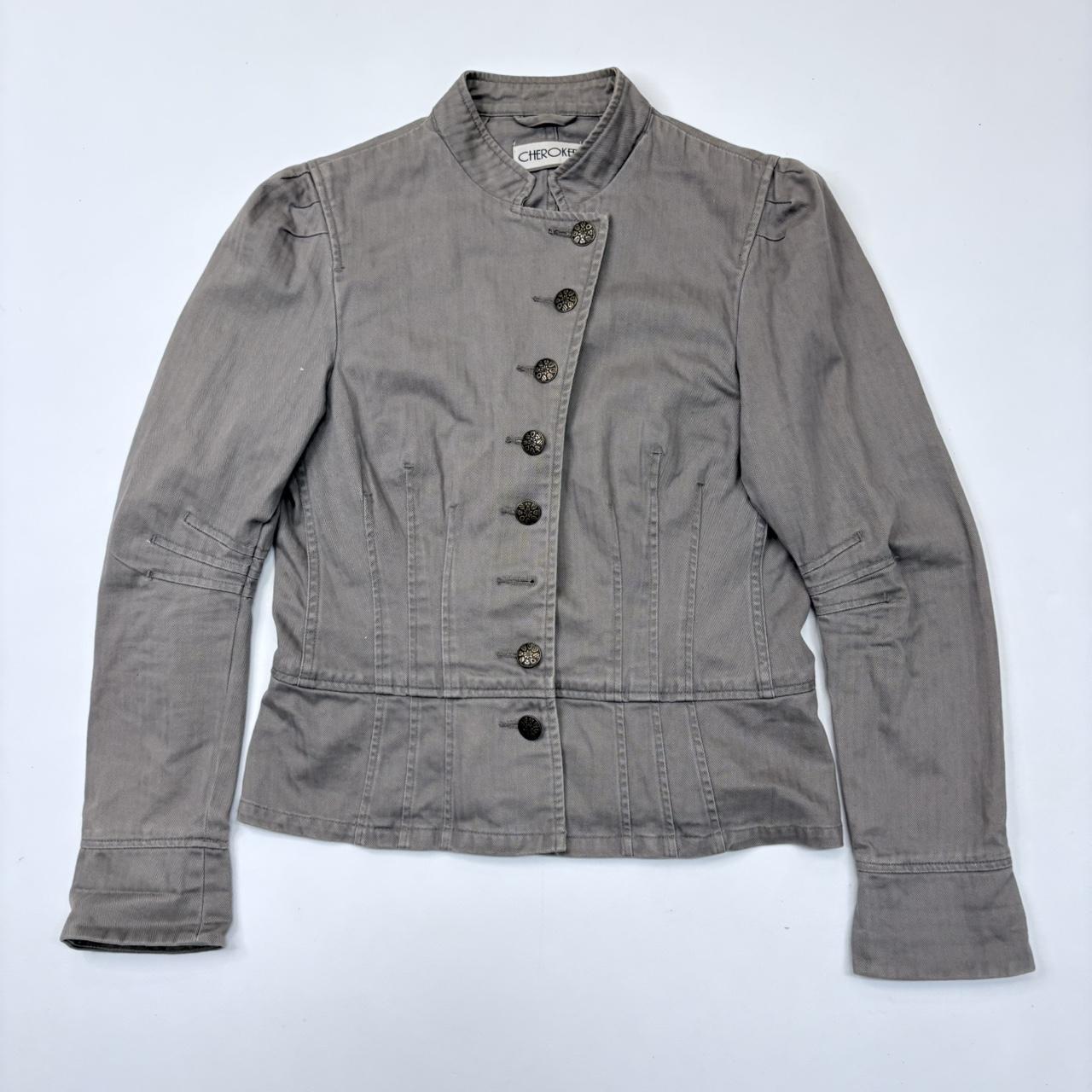 Khaki button-up utility millitary jacket