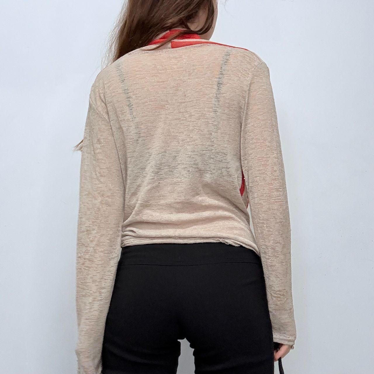 Striped draped sheer knit cardigan