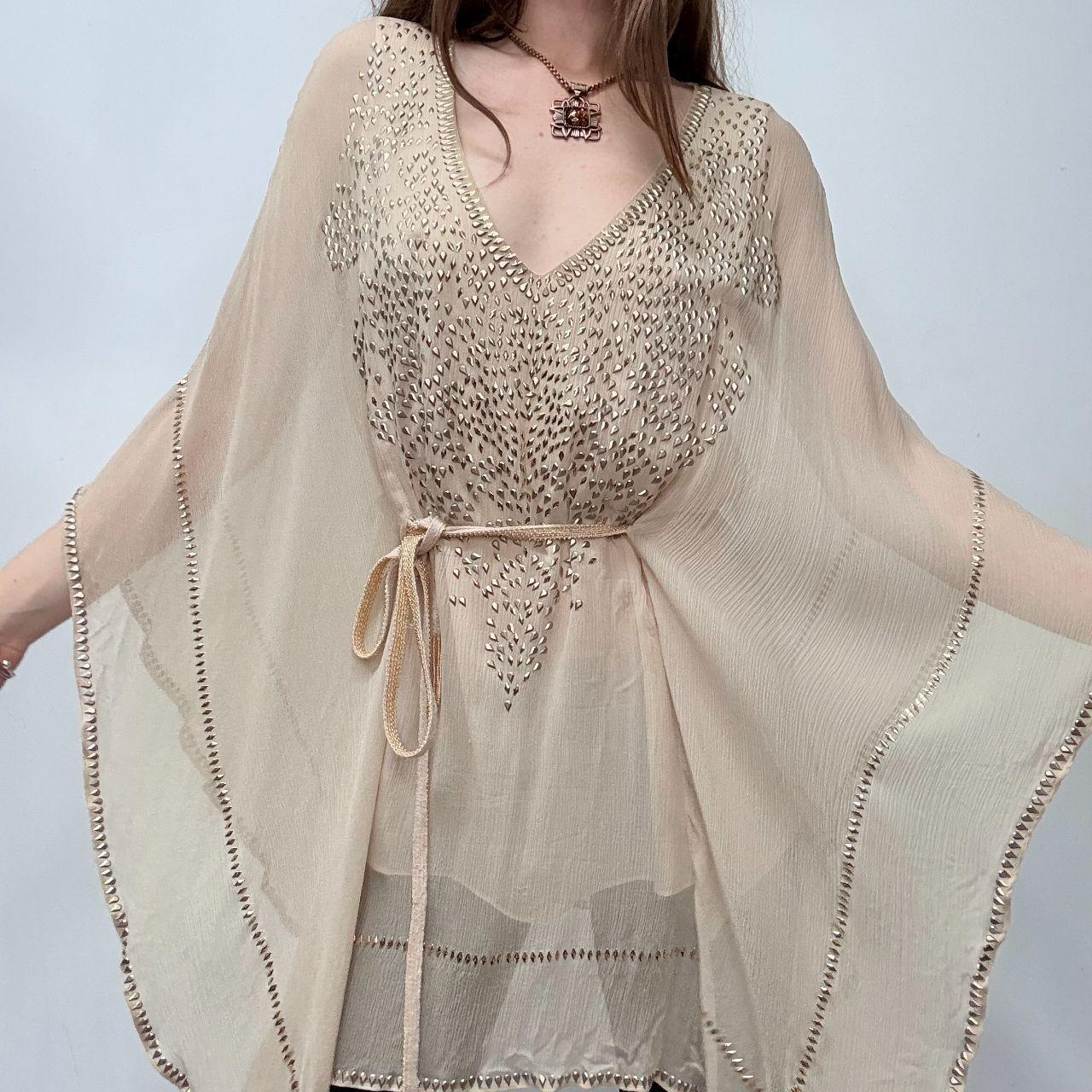 Sheer silk studded embroidered floaty boho dress