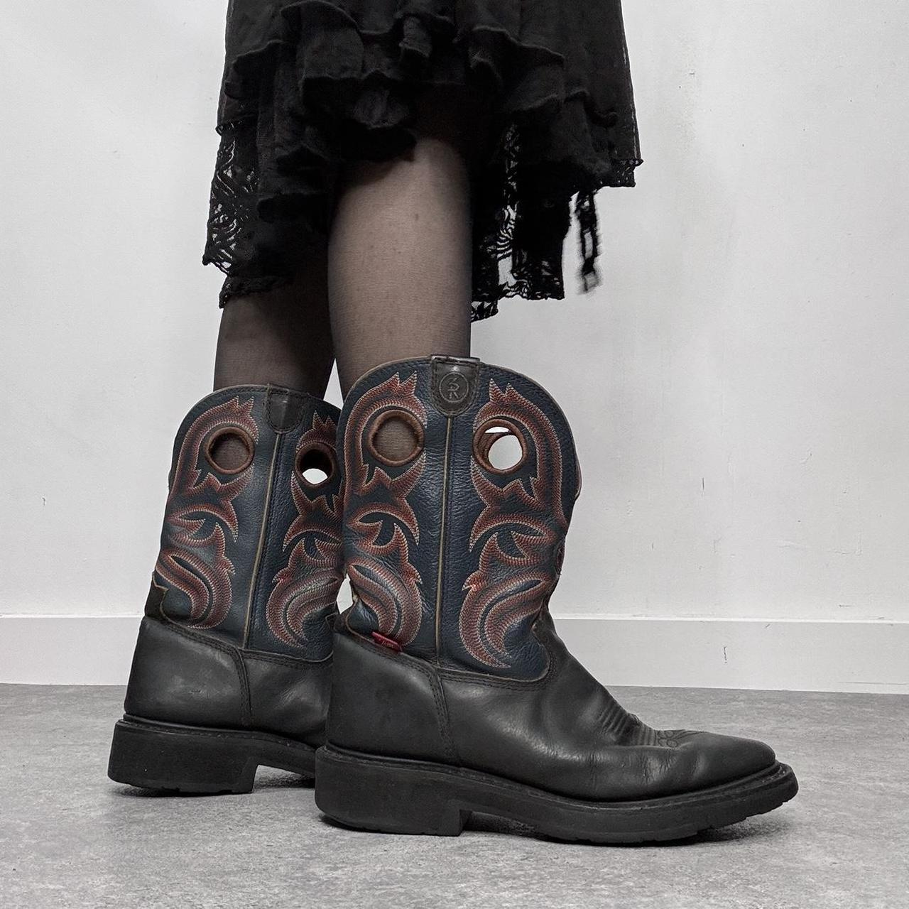 Chunky black leather cowboy boots