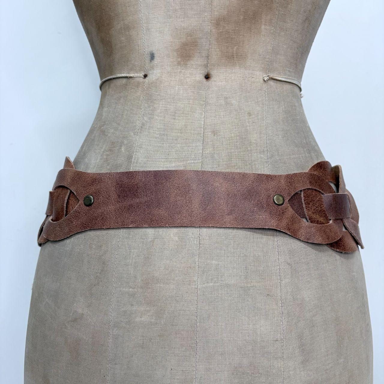 Brown leather chunky woven belt