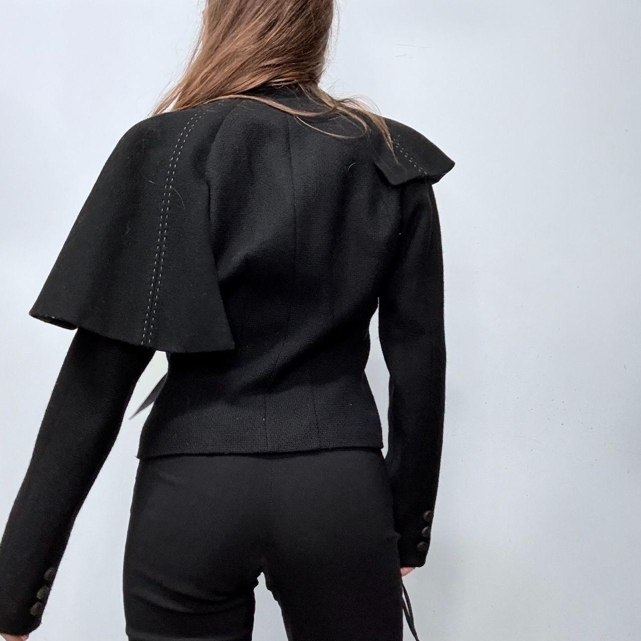 Black asymmetric flared draped jacket