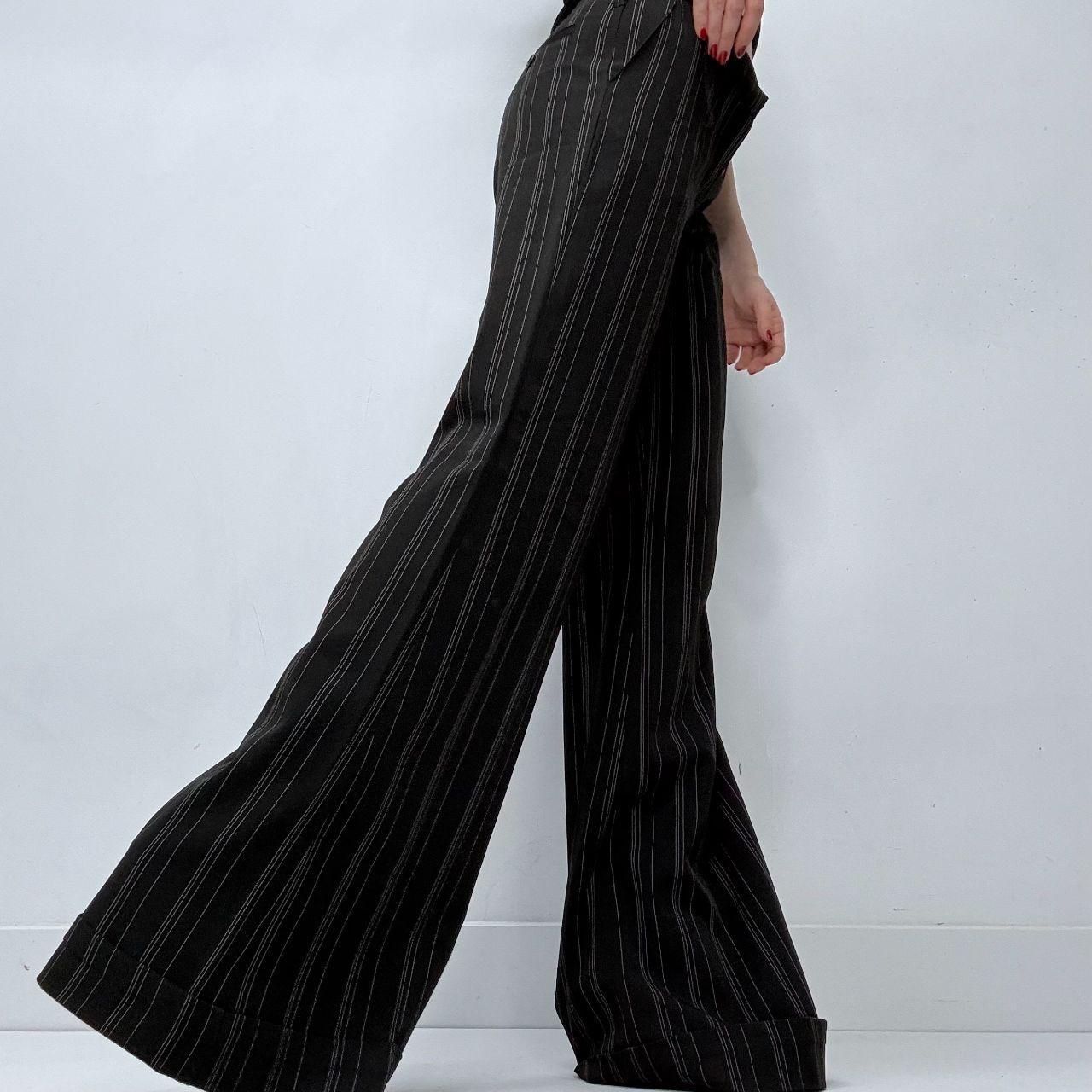 Black flared pinstripe trousers