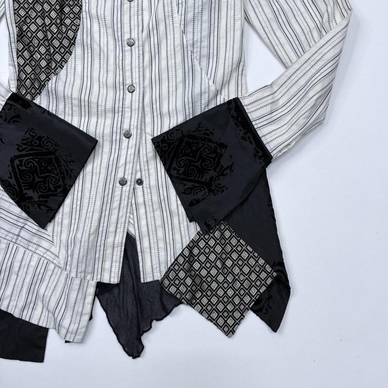 Pinstriped flared Save the Queen shirt