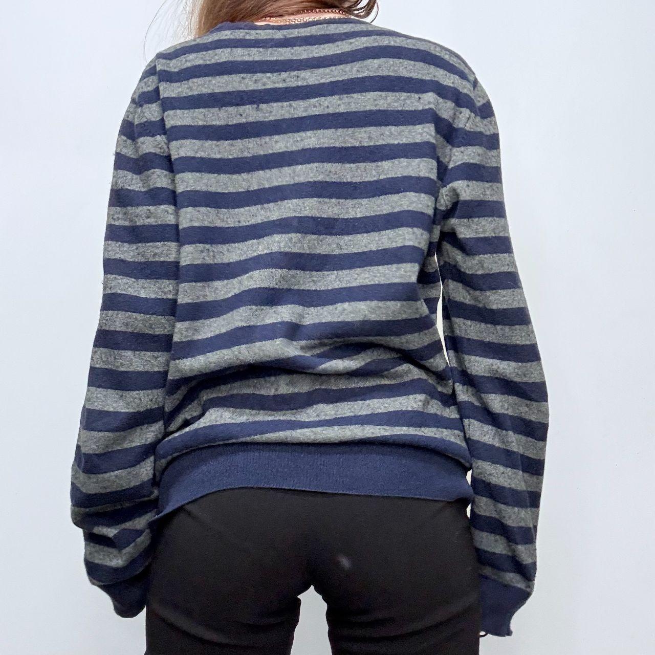 Grey navy striped wool knit oversized jumper