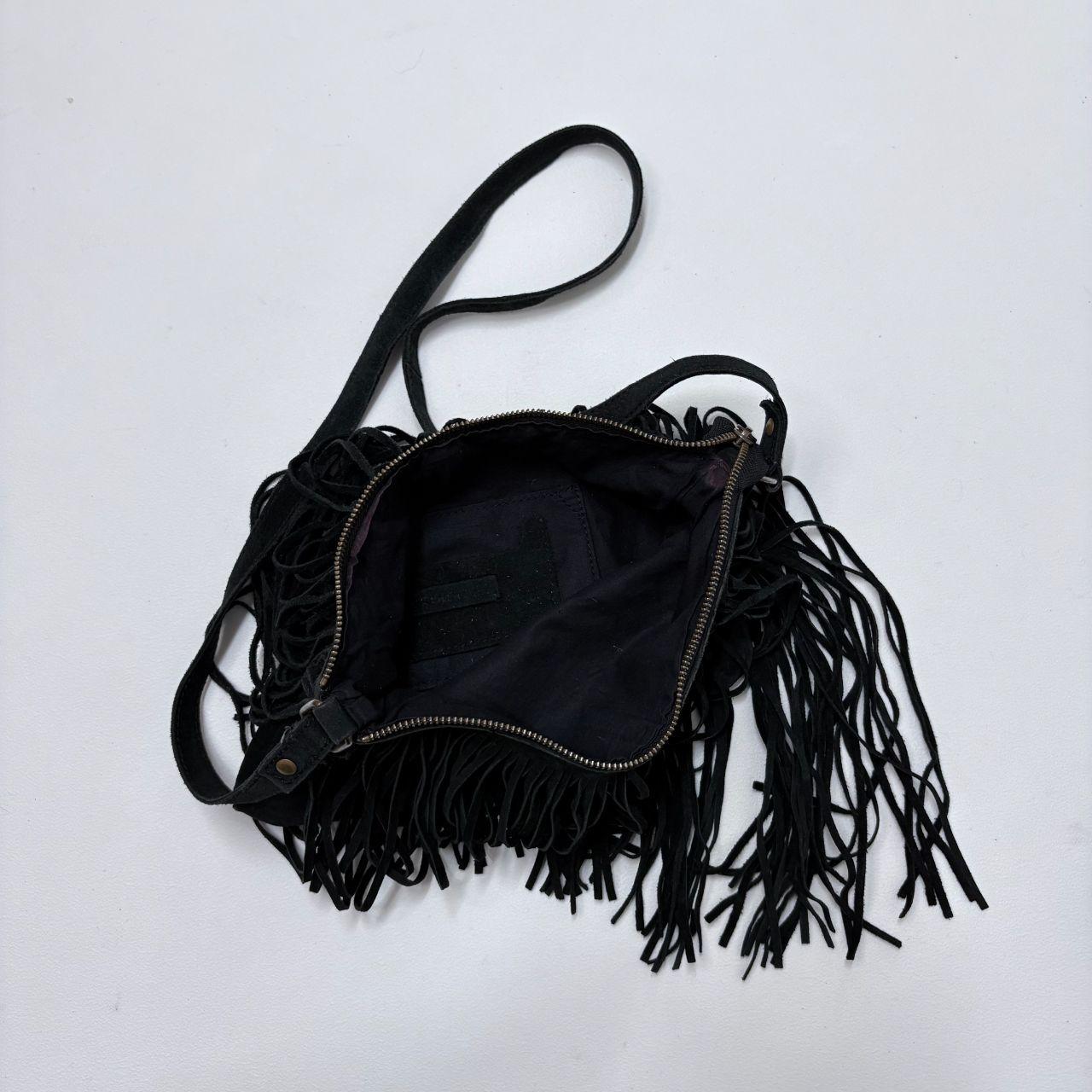 Black fringe western cross body bag