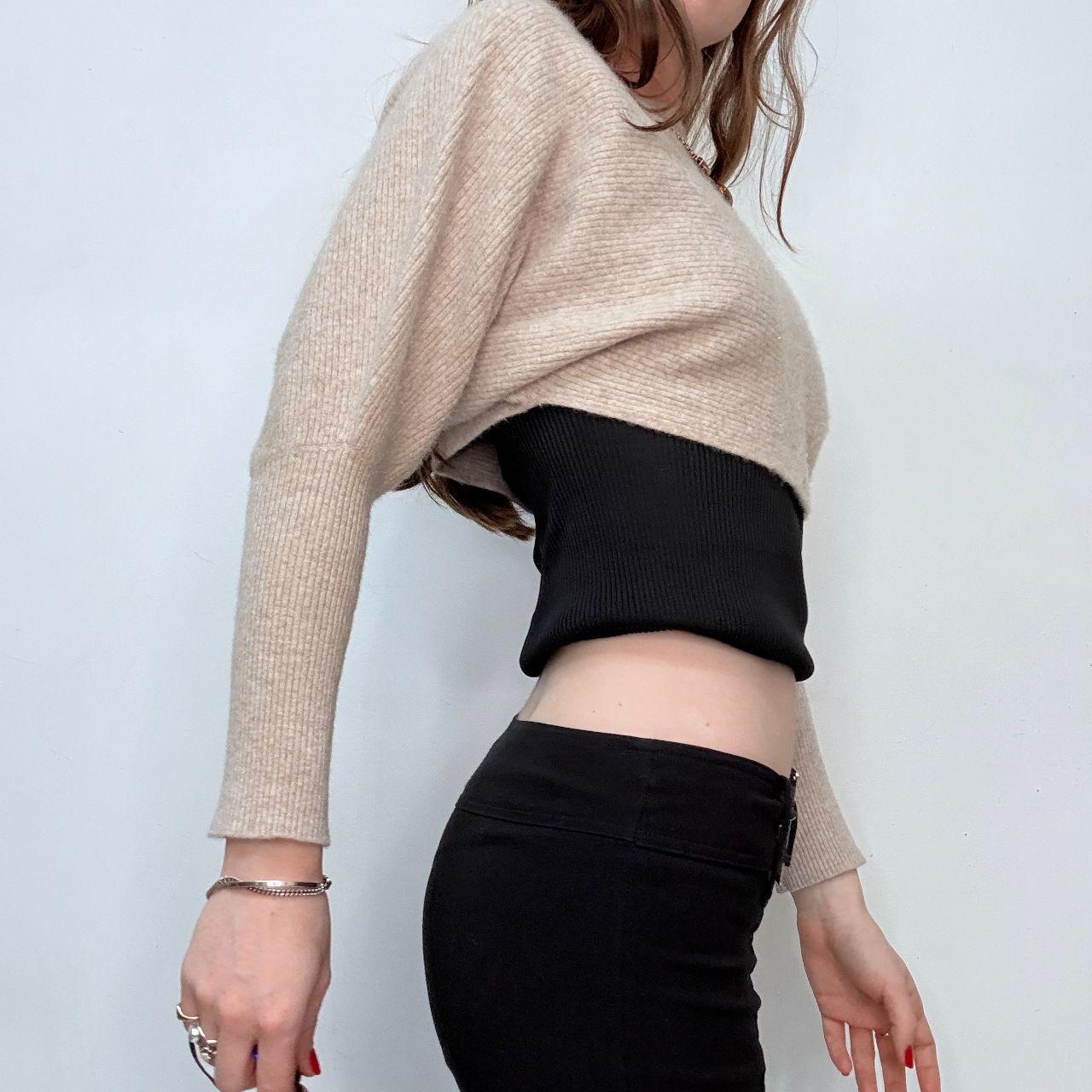 Tan batwing cropped cashmere jumper