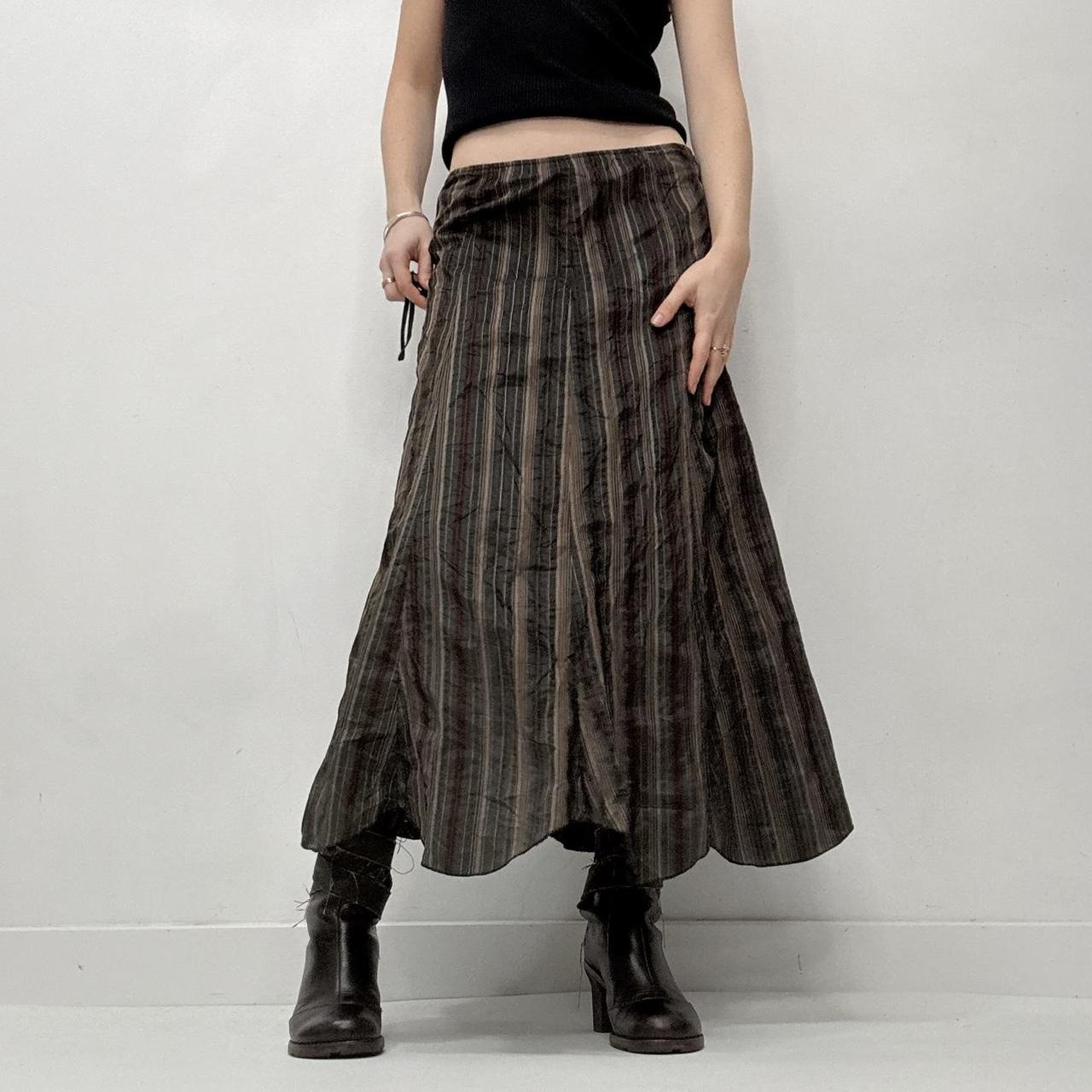 Brown pinstripe flared maxi skirt