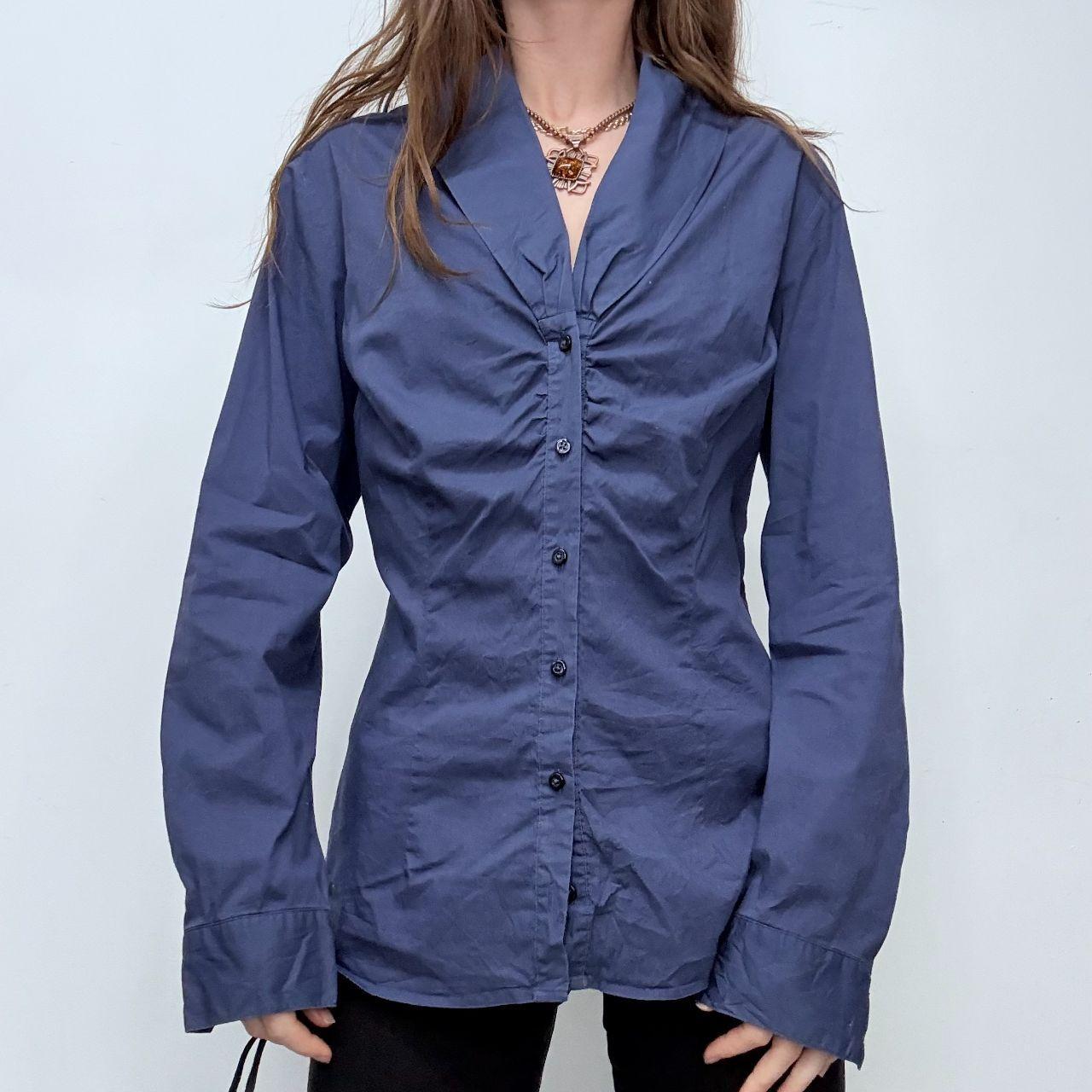 Blue gathered flared shirt