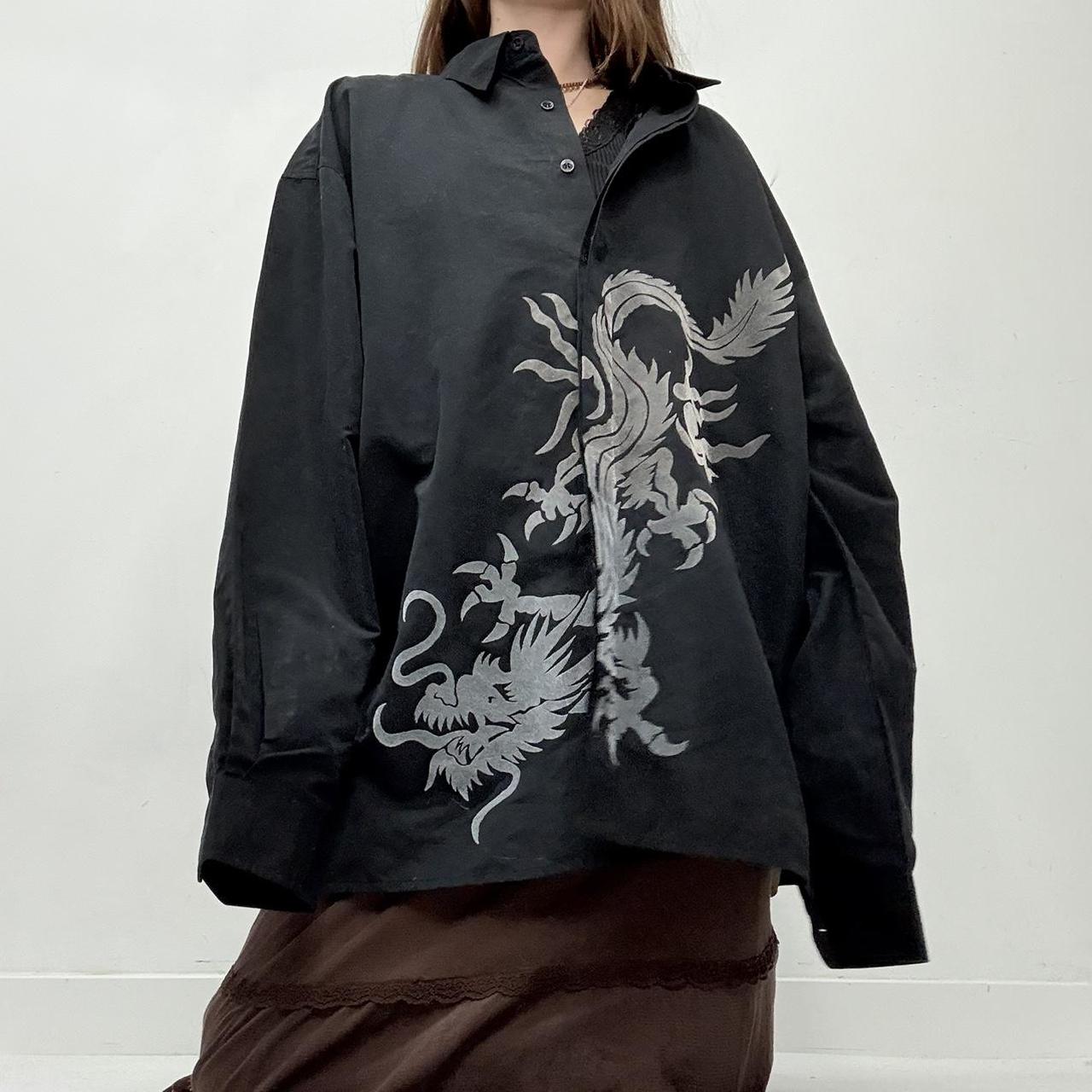 Oversized black graphic dragon shirt